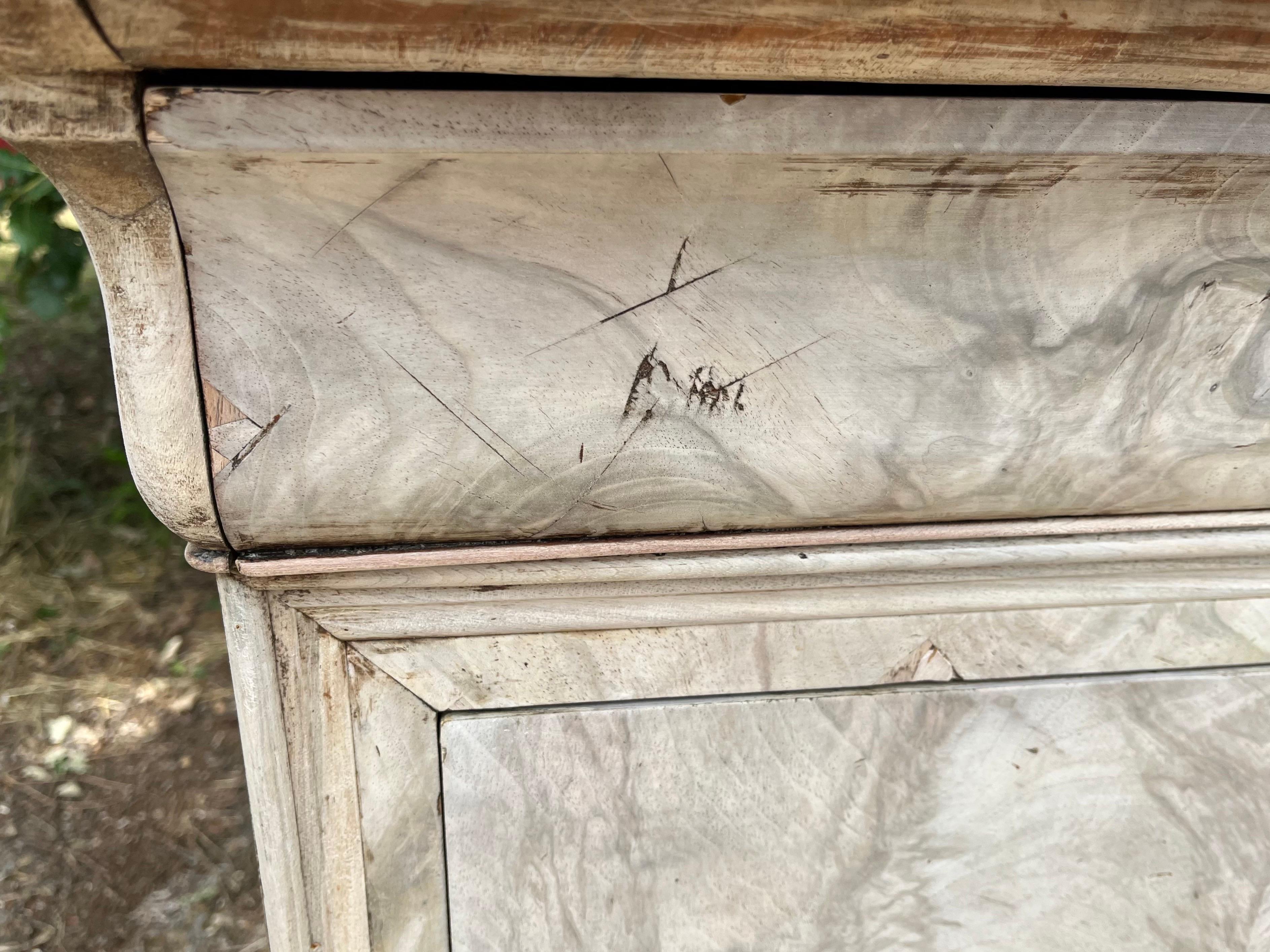 Cassettiera francese Louis Philippe in radica di noce sbiancata del XIX secolo 7