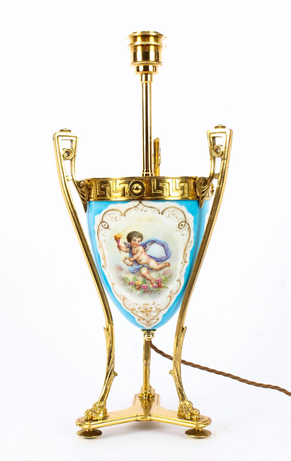 19th Century Bleu Celeste Sèvres Porcelain Ormolu Lamp 11