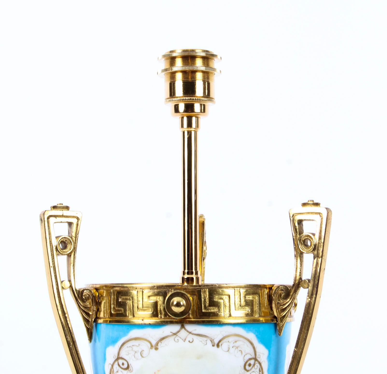 Gilt 19th Century Bleu Celeste Sèvres Porcelain Ormolu Lamp