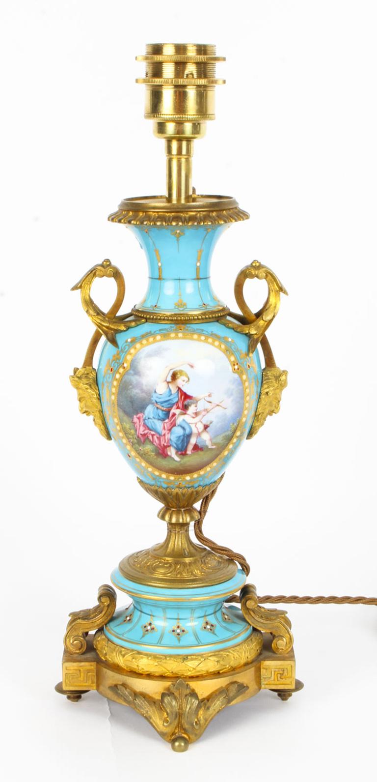 19th Century Bleu Celeste Sevres Porcelain Ormolu Table Lamp 4