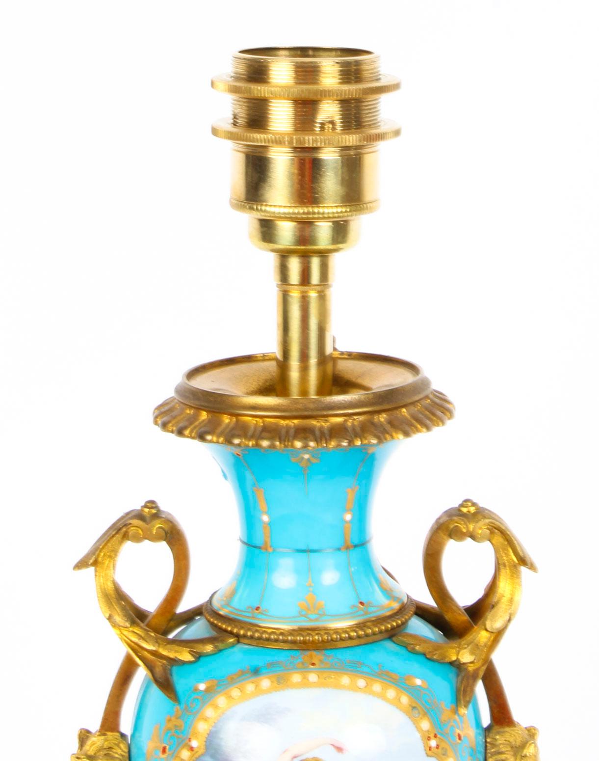 Hand-Painted 19th Century Bleu Celeste Sevres Porcelain Ormolu Table Lamp