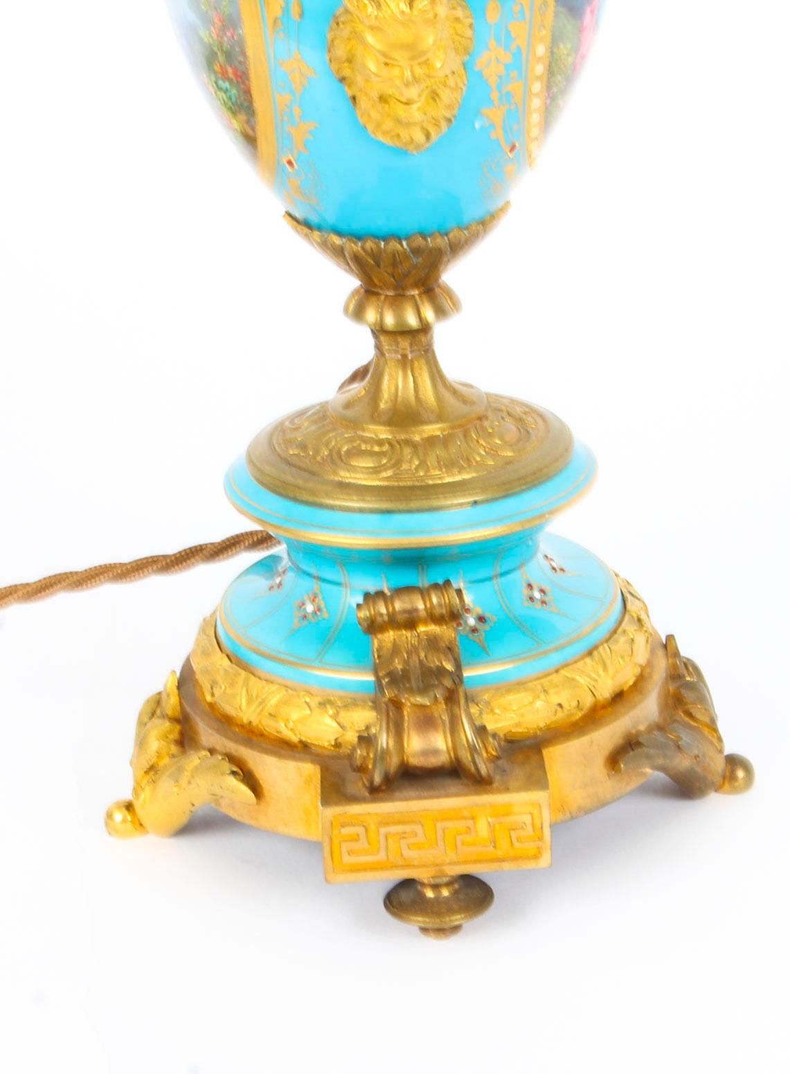 19th Century Bleu Celeste Sevres Porcelain Ormolu Table Lamp 1