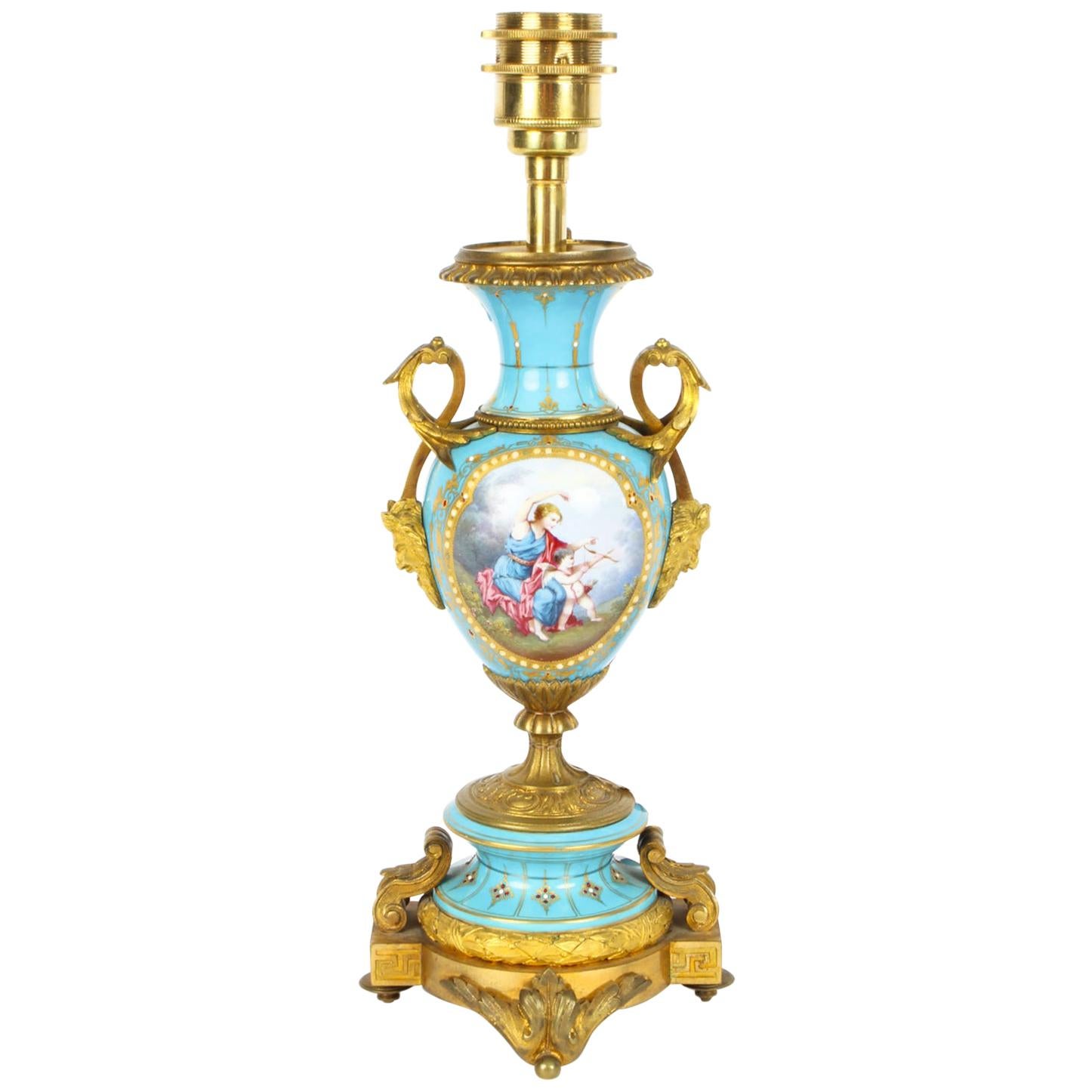 19th Century Bleu Celeste Sevres Porcelain Ormolu Table Lamp