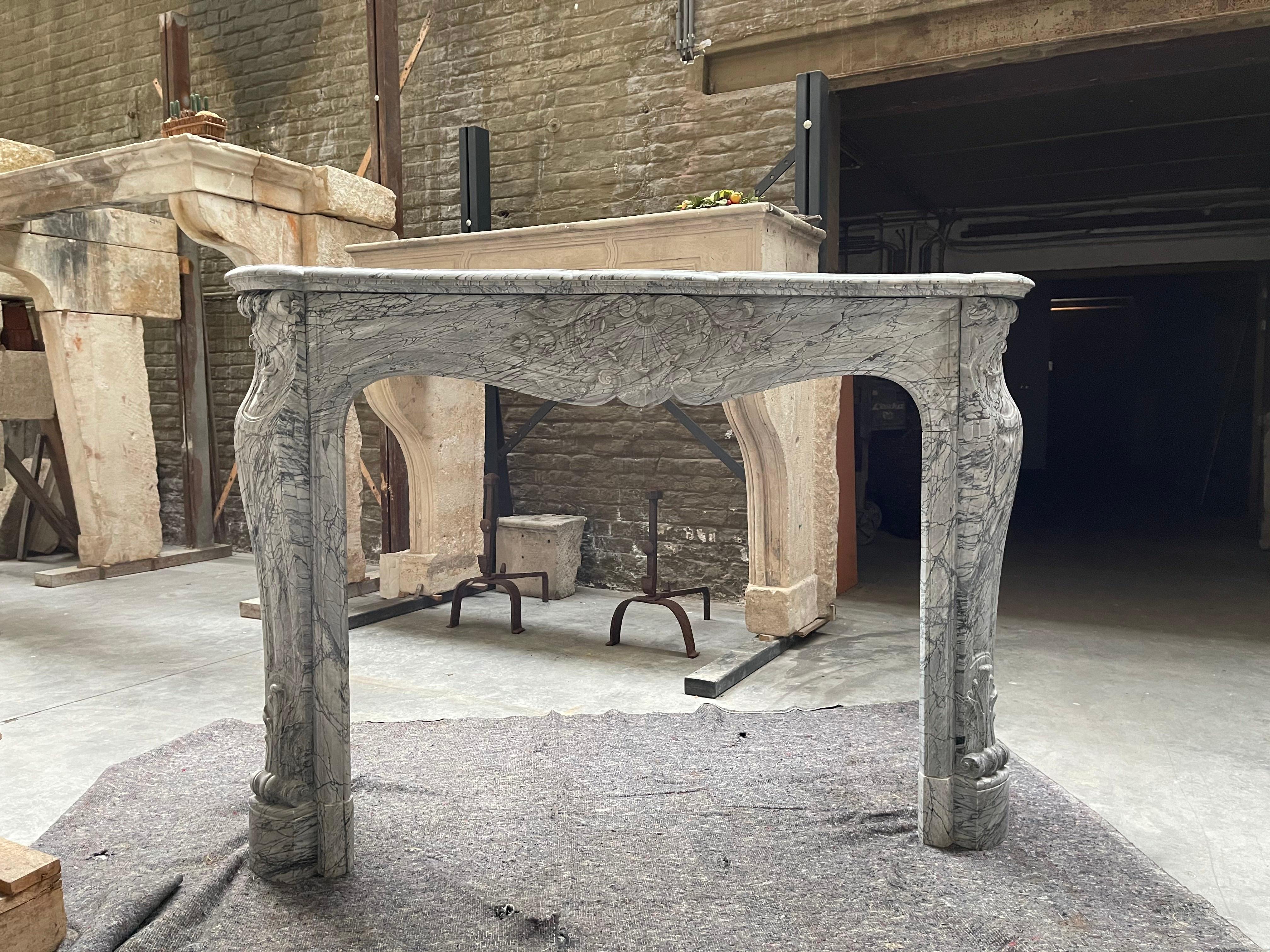 19th Century Bleu Turquin Original Antique Fireplace Mantel For Sale 5