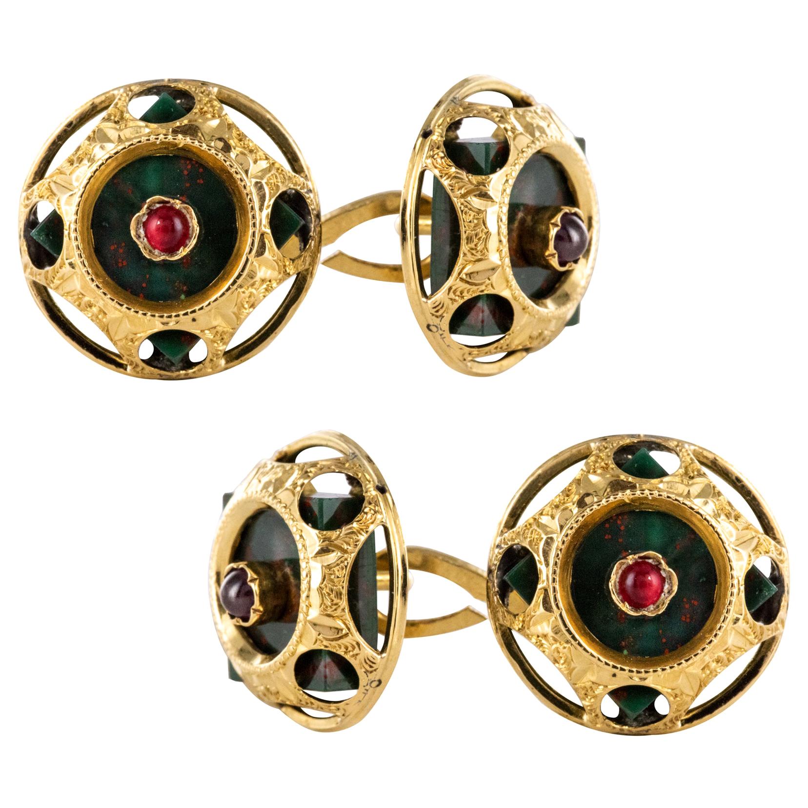 19th Century Blood Jasper Ruby 18 Karat Yellow Gold Cufflinks