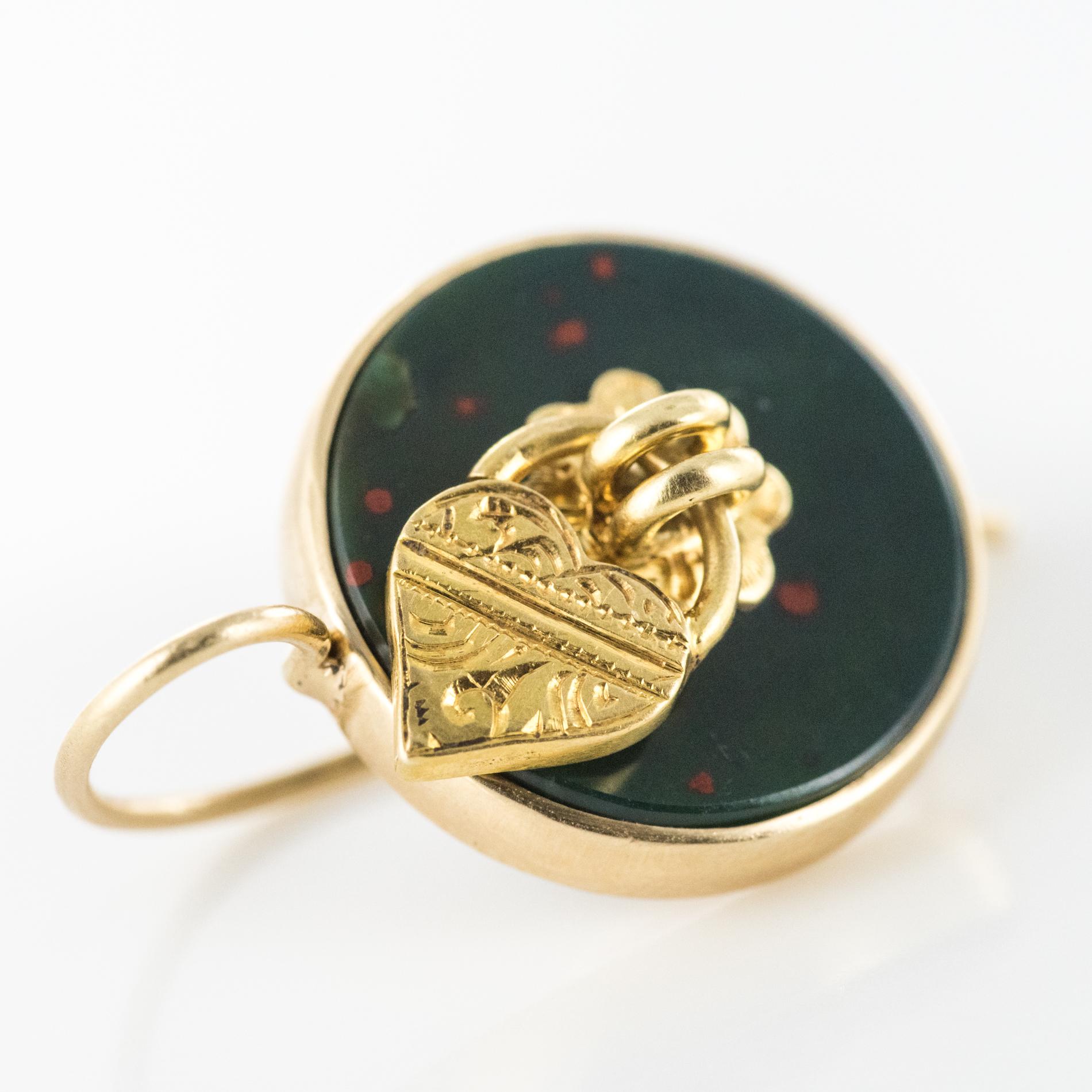 19th Century Blood Jasper 18 Karat Yellow Gold Sentimental Padlock Drop Earrings In Good Condition For Sale In Poitiers, FR