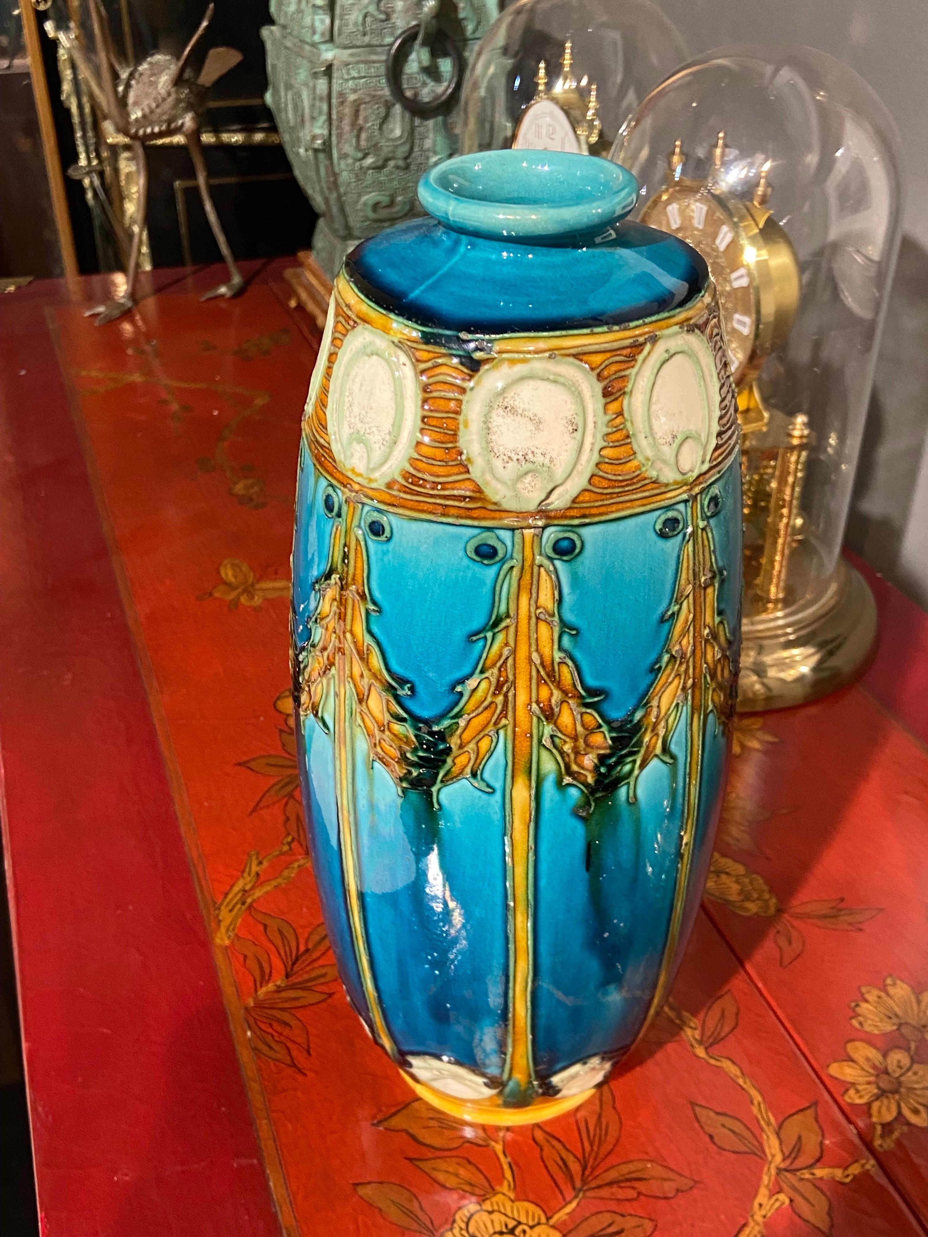 British 19th Century Blu Ceramic Seccessionist Art Nouveau Vase by Leon Solon For Sale
