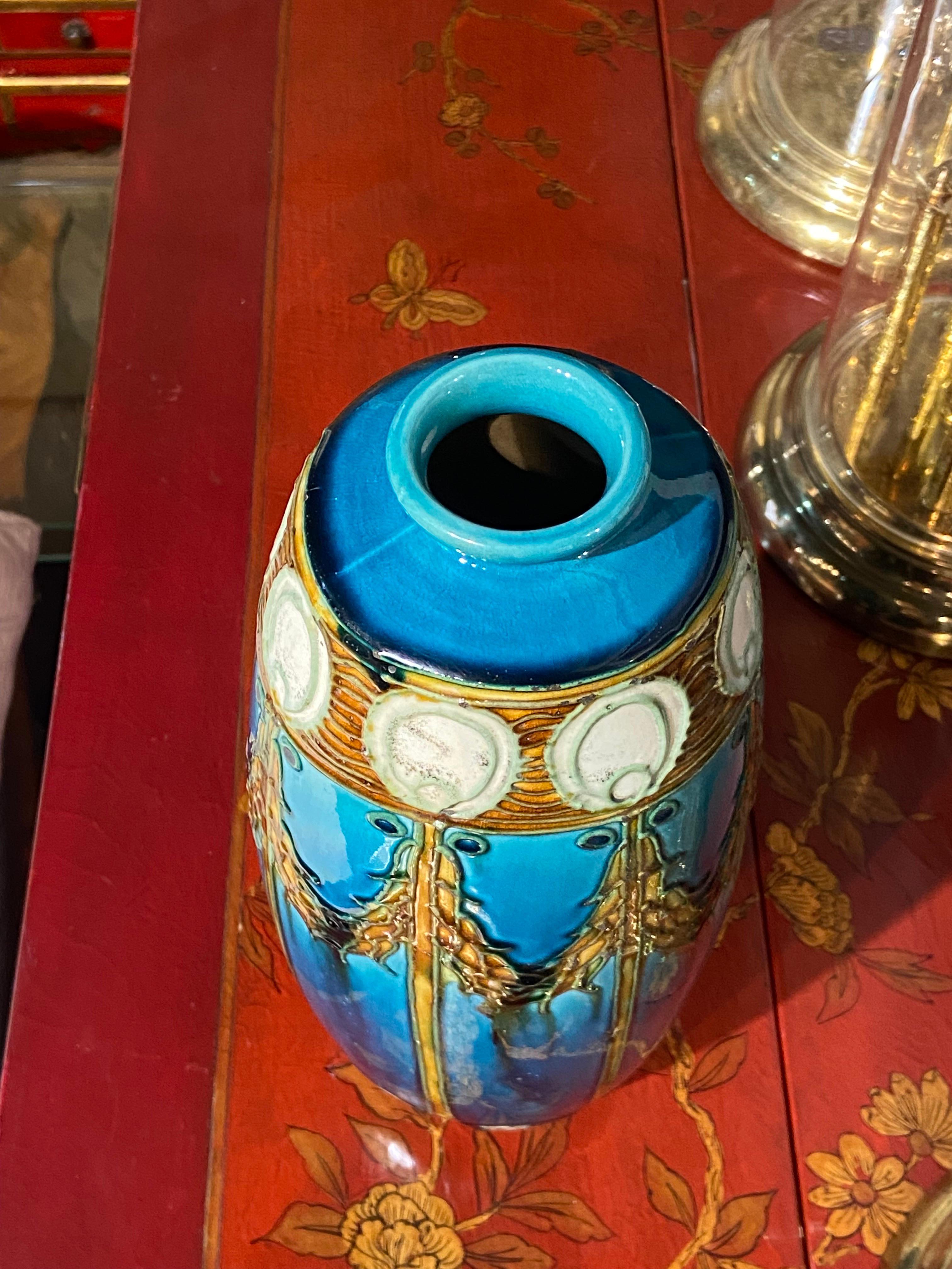 19th Century Blu Ceramic Seccessionist Art Nouveau Vase by Leon Solon In Good Condition For Sale In Sofia, BG