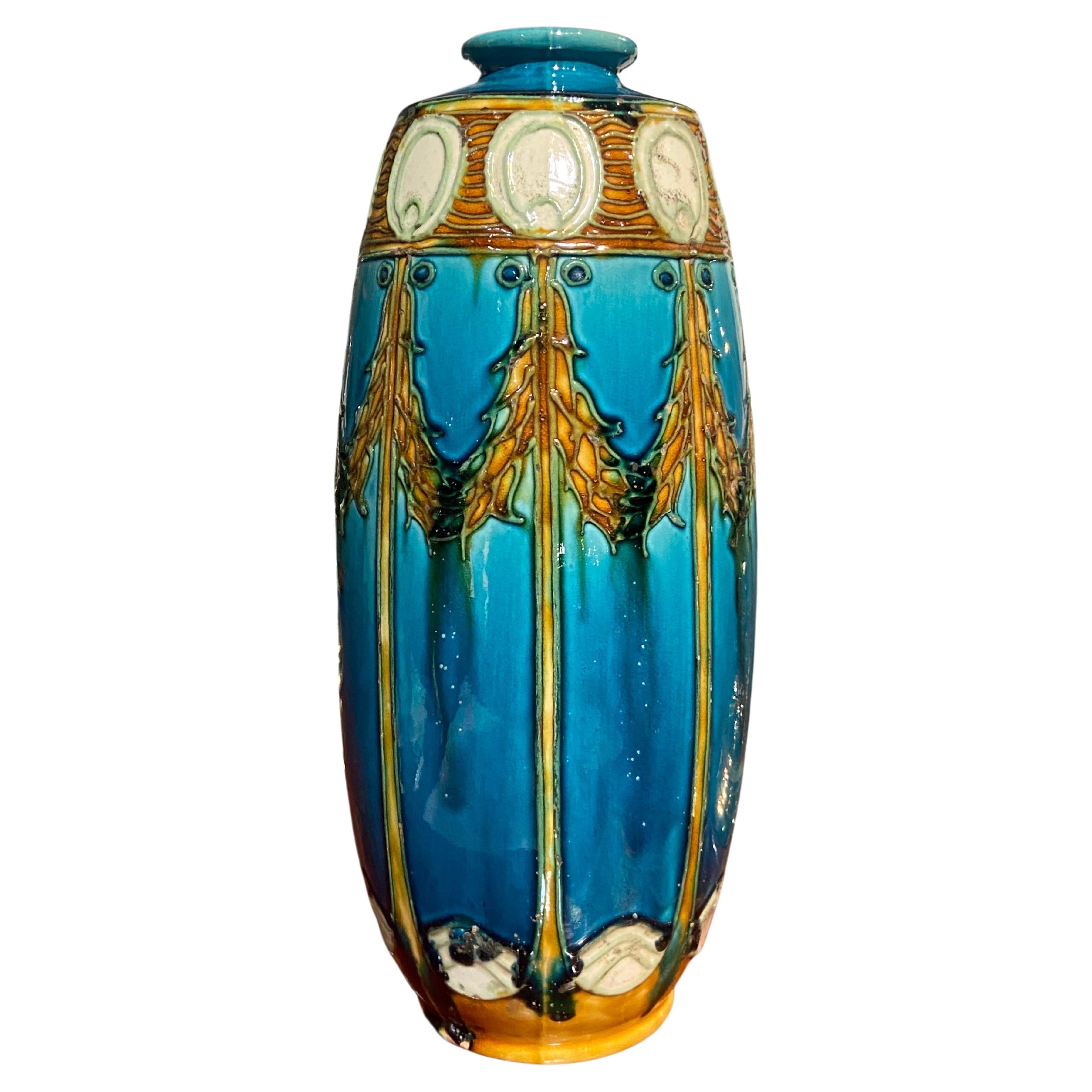 19th Century Blu Ceramic Seccessionist Art Nouveau Vase by Leon Solon For Sale