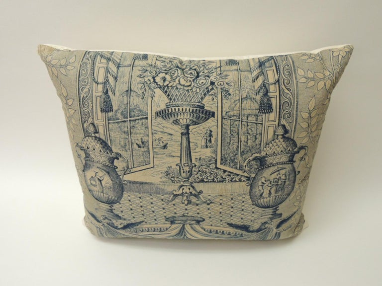 19th Century Blue And Natural Toile Decorative Pillow For Sale At