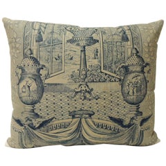 Blue and Natural Toile Bolster Decorative Pillow