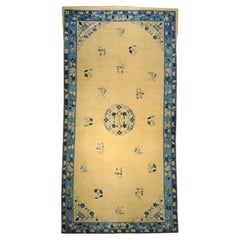 19th Century Blue and Natural Wool Peking Chinese Rug, ca 1870
