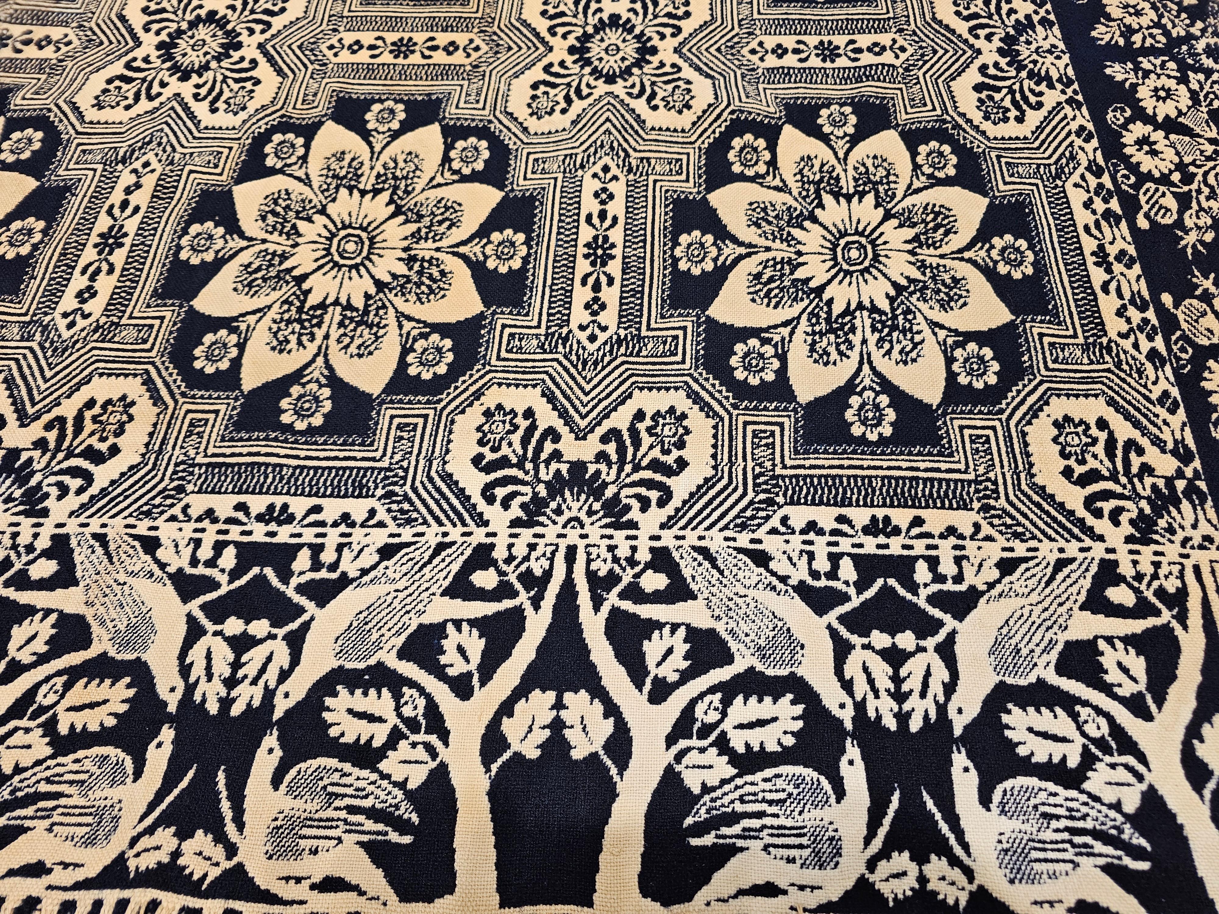 19th Century Blue and White American Jacquard Coverlet with Eagle and Stars For Sale 6