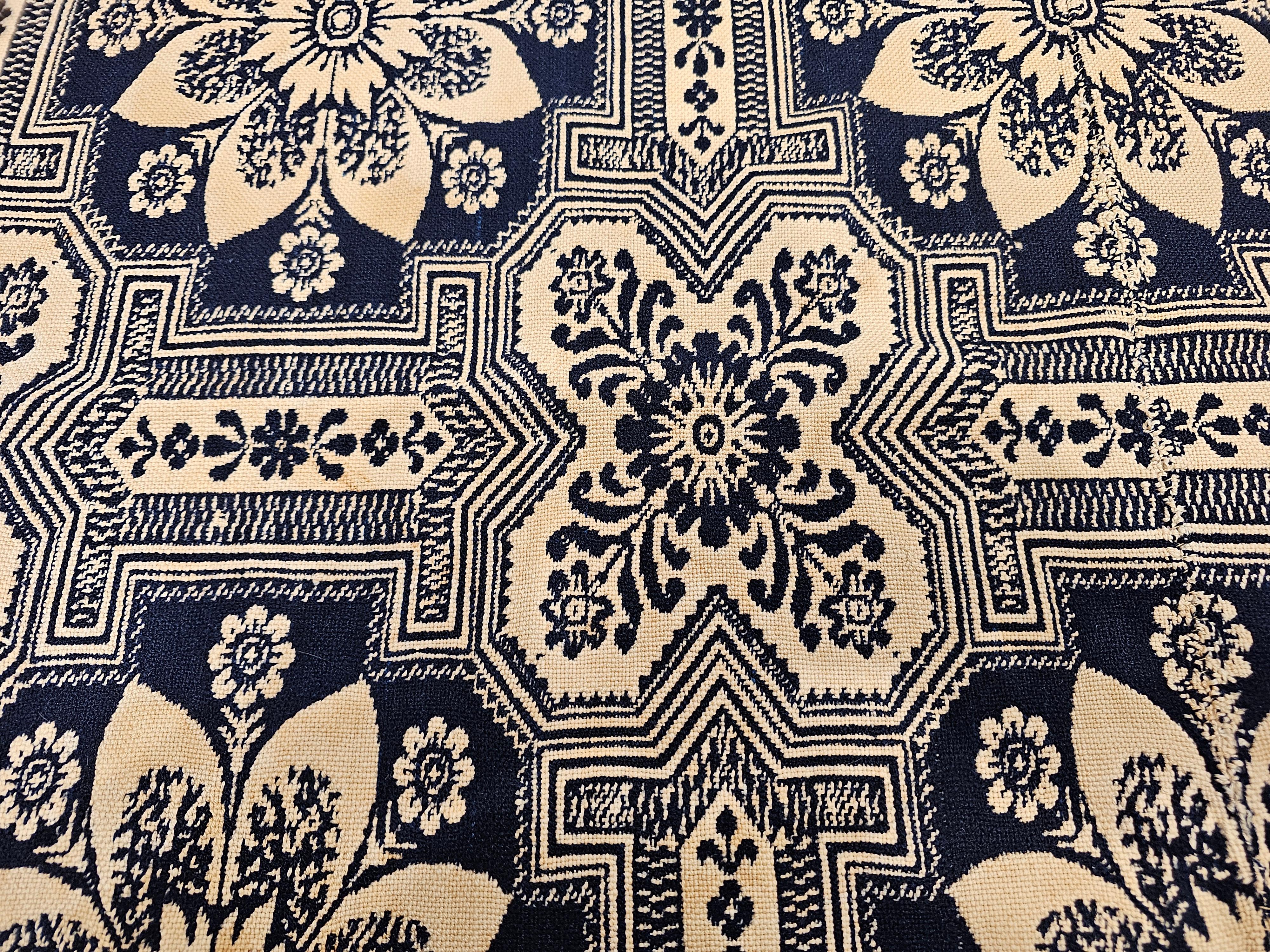 19th Century Blue and White American Jacquard Coverlet with Eagle and Stars For Sale 7