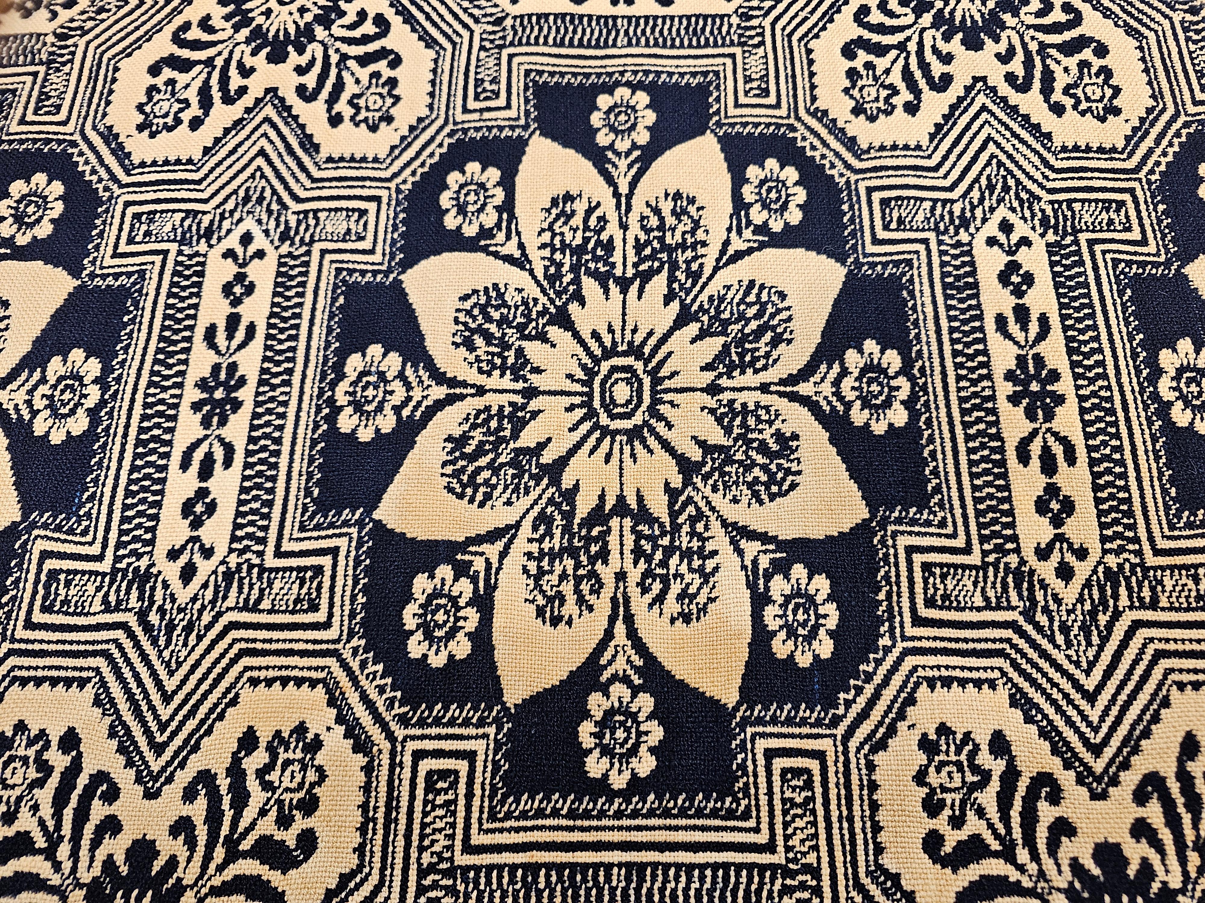 19th Century Blue and White American Jacquard Coverlet with Eagle and Stars For Sale 9