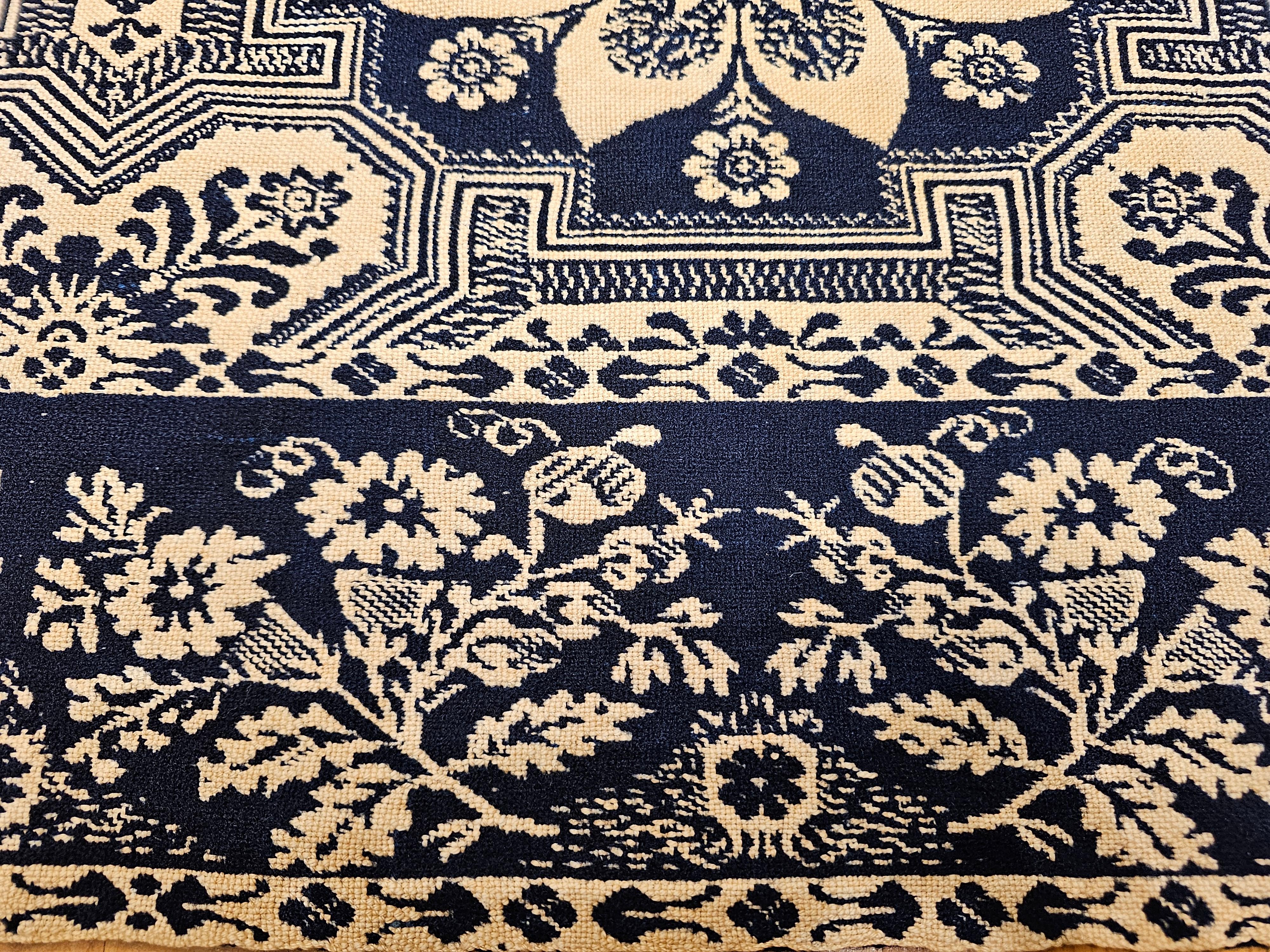 19th Century Blue and White American Jacquard Coverlet with Eagle and Stars For Sale 10
