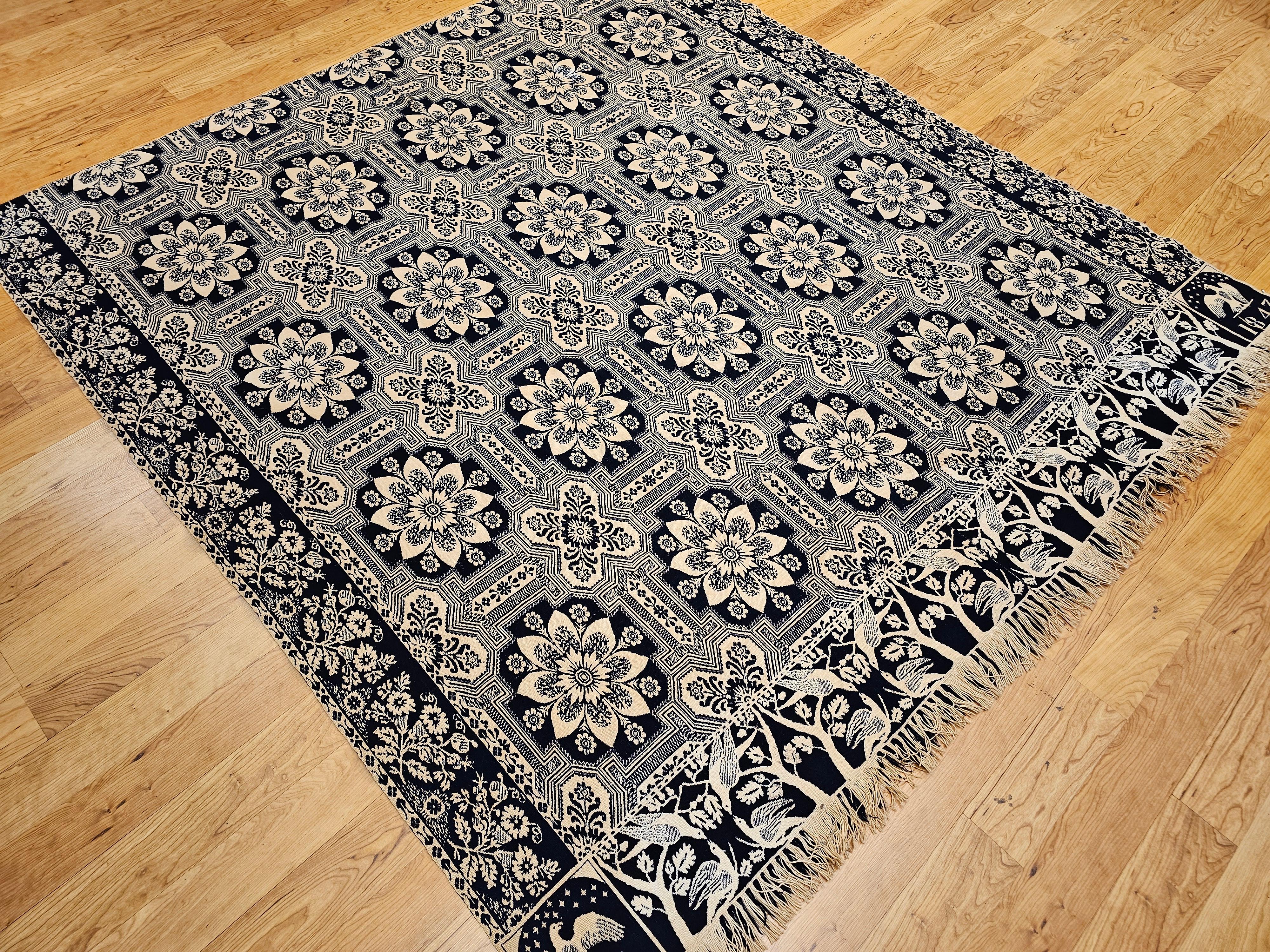 19th Century Blue and White American Jacquard Coverlet with Eagle and Stars For Sale 11