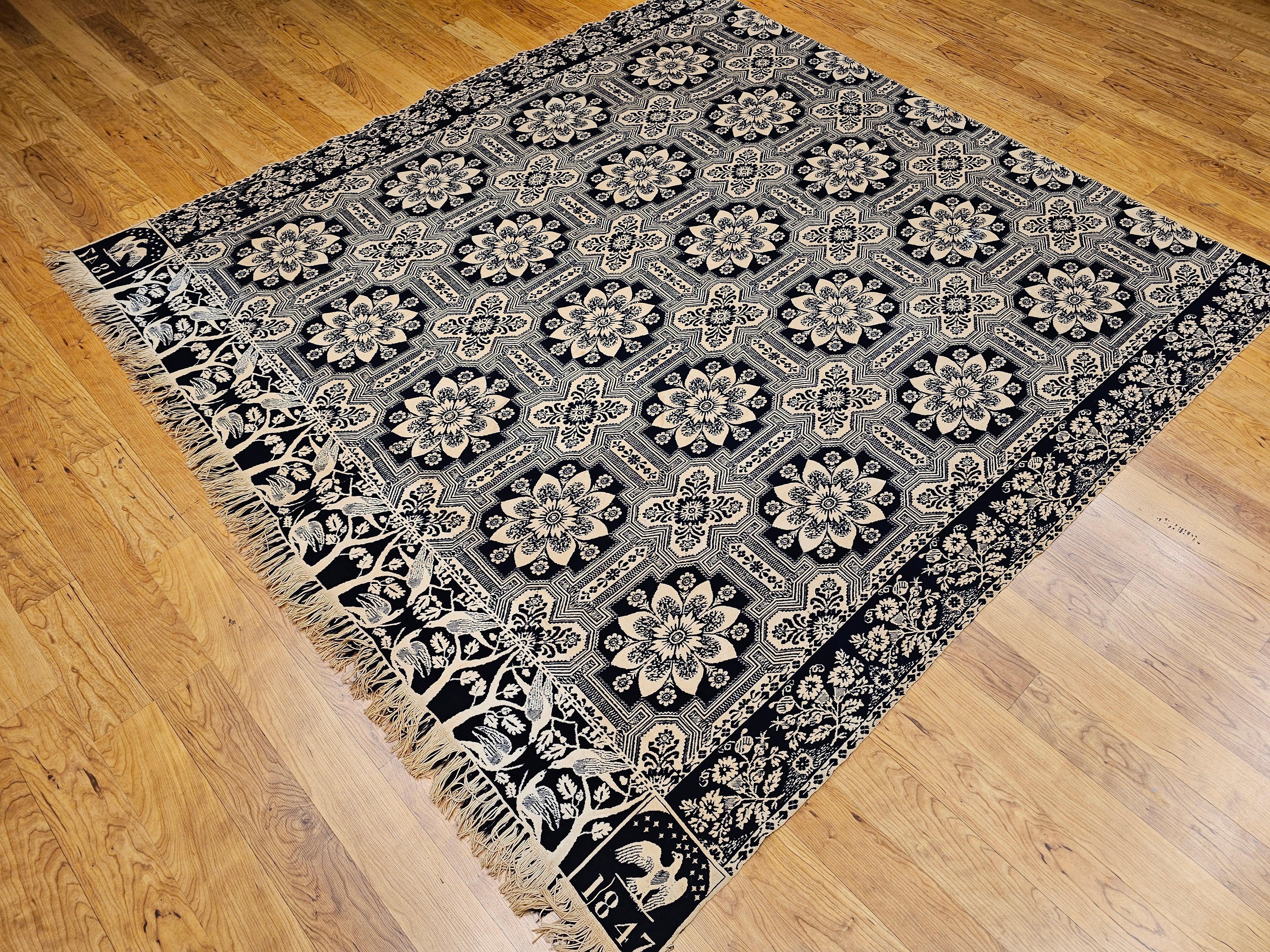 19th Century Blue and White American Jacquard Coverlet with Eagle and Stars For Sale 13