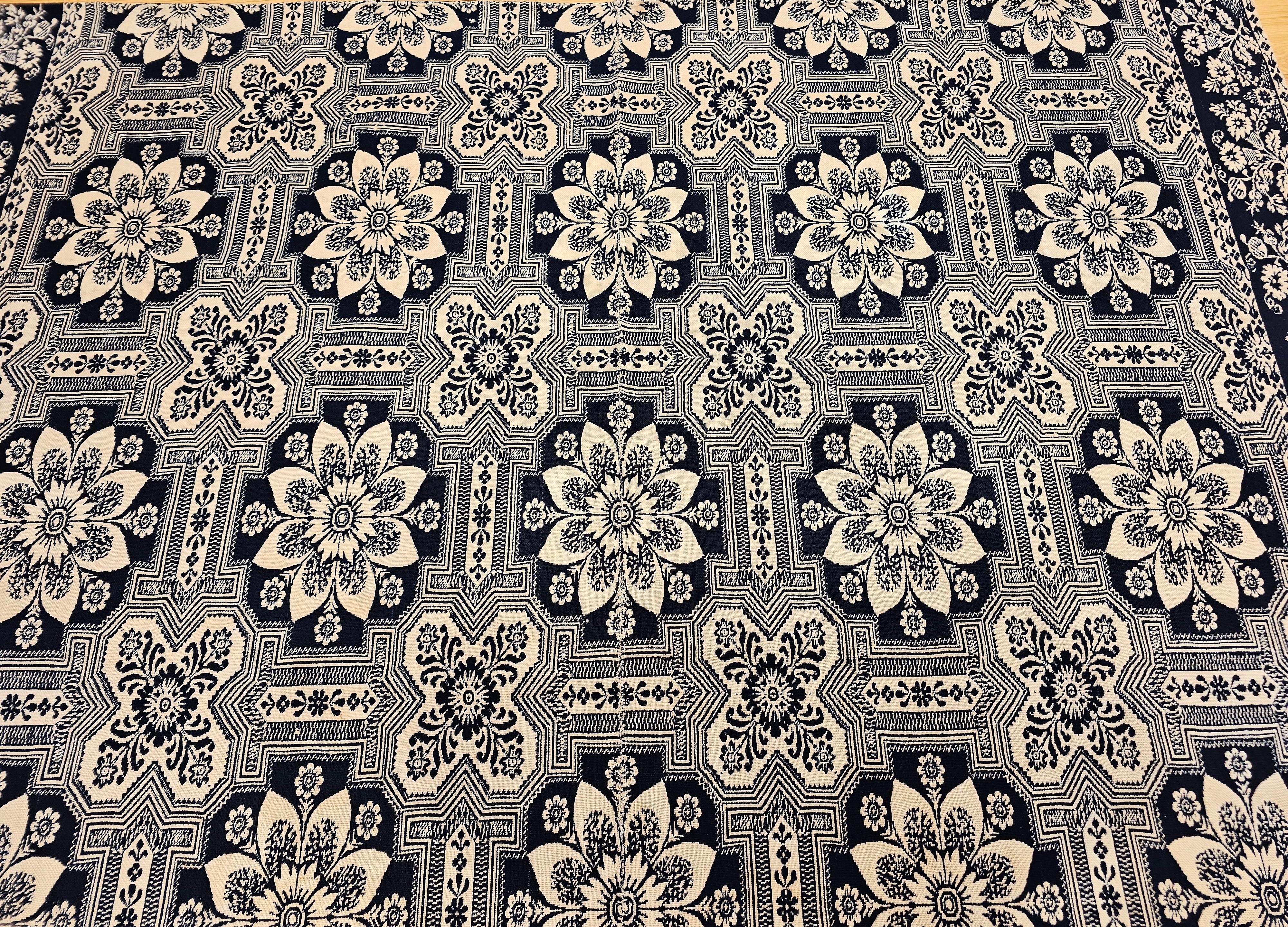 Hand-Crafted 19th Century Blue and White American Jacquard Coverlet with Eagle and Stars For Sale