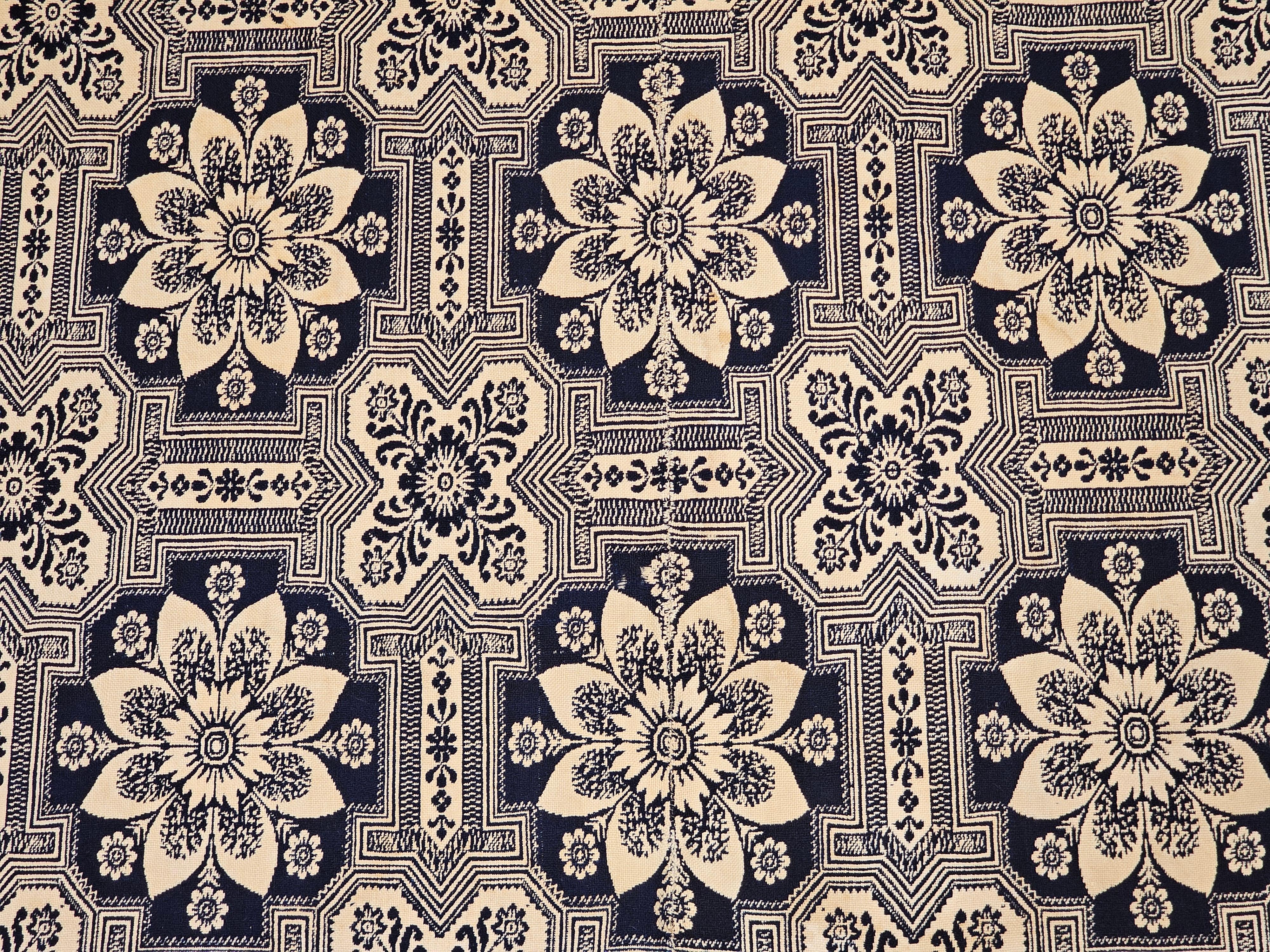 19th Century Blue and White American Jacquard Coverlet with Eagle and Stars For Sale 2