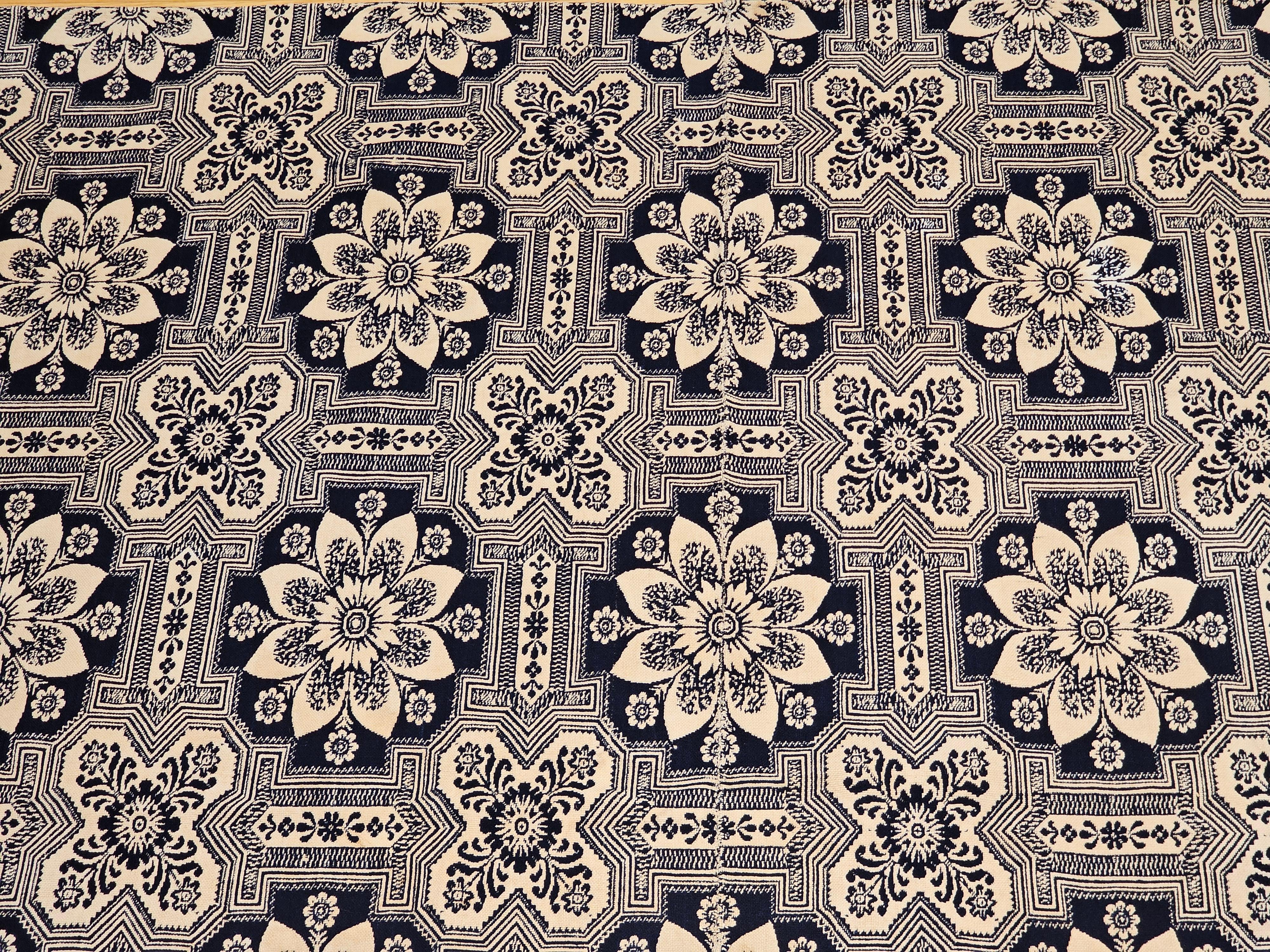 19th Century Blue and White American Jacquard Coverlet with Eagle and Stars For Sale 3