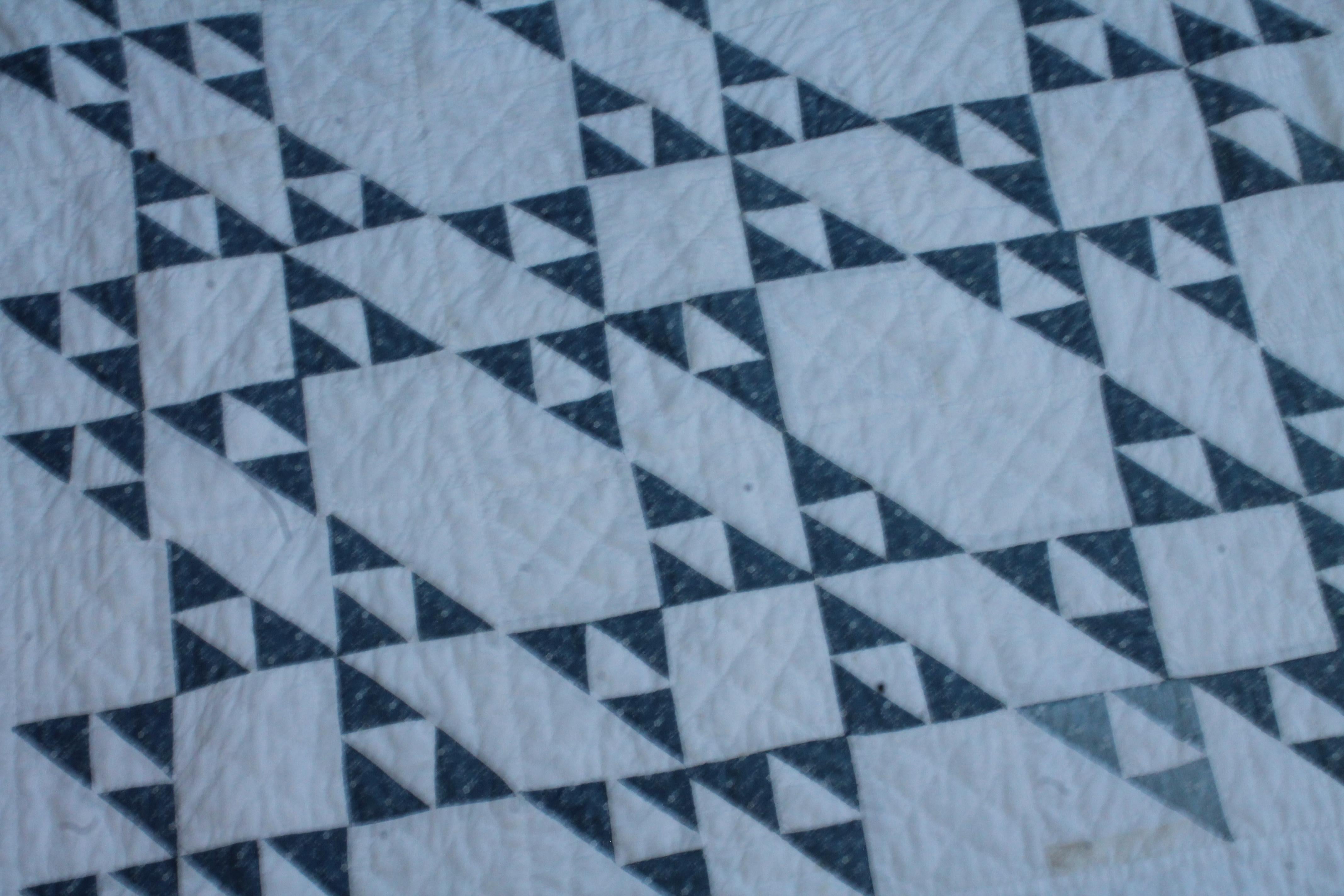 19th century blue and white crib quilt in fine condition. This is finely pieced and quilting is very good.