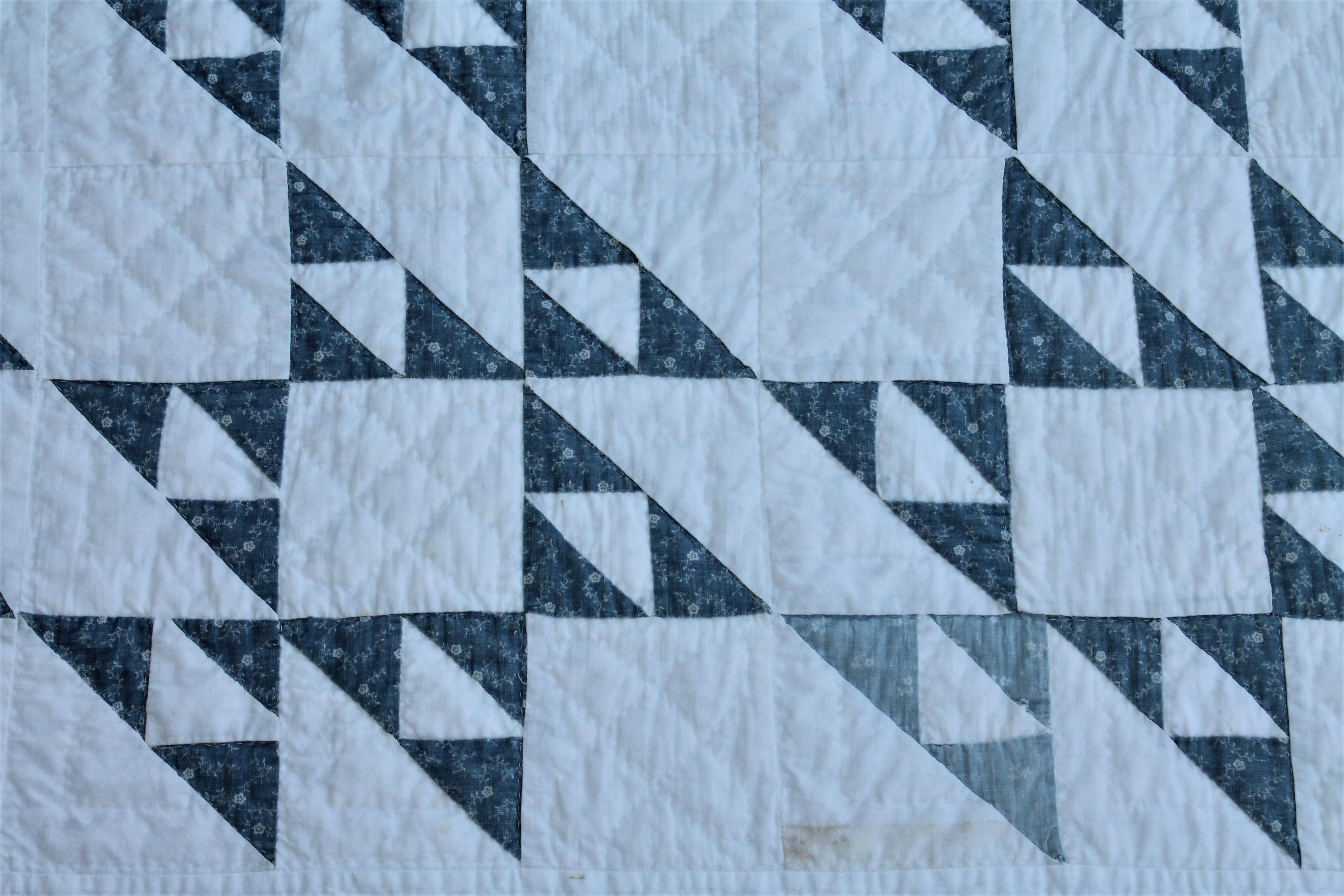 Country 19th Century Blue and White Crib Quilt For Sale