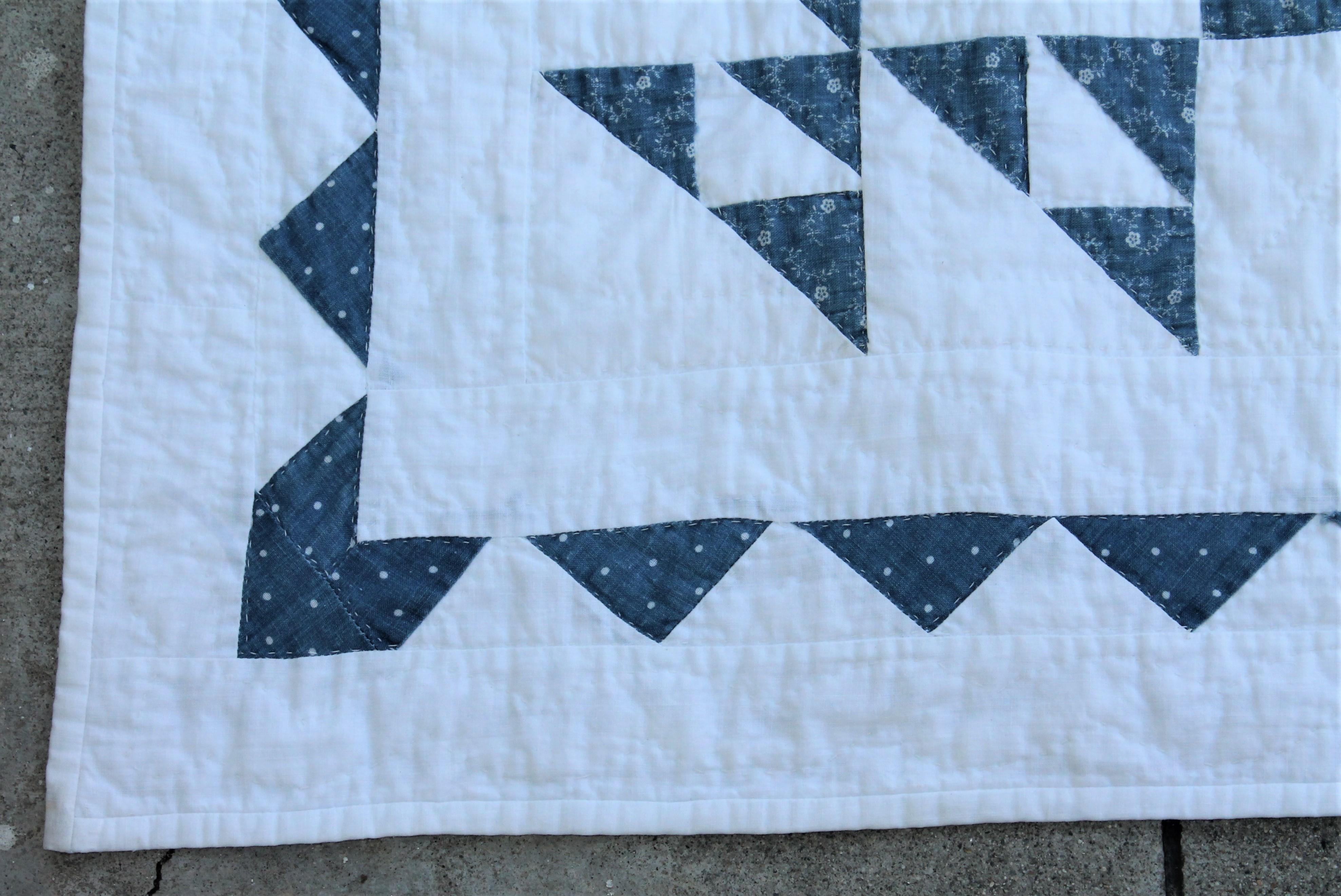 American 19th Century Blue and White Crib Quilt For Sale
