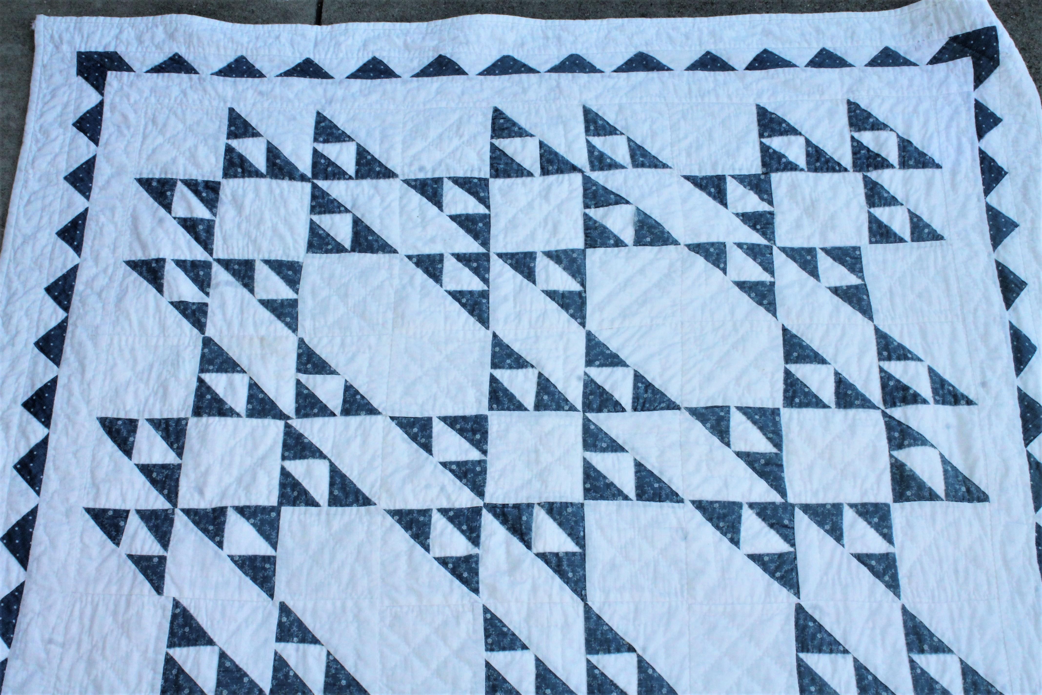 Hand-Crafted 19th Century Blue and White Crib Quilt For Sale