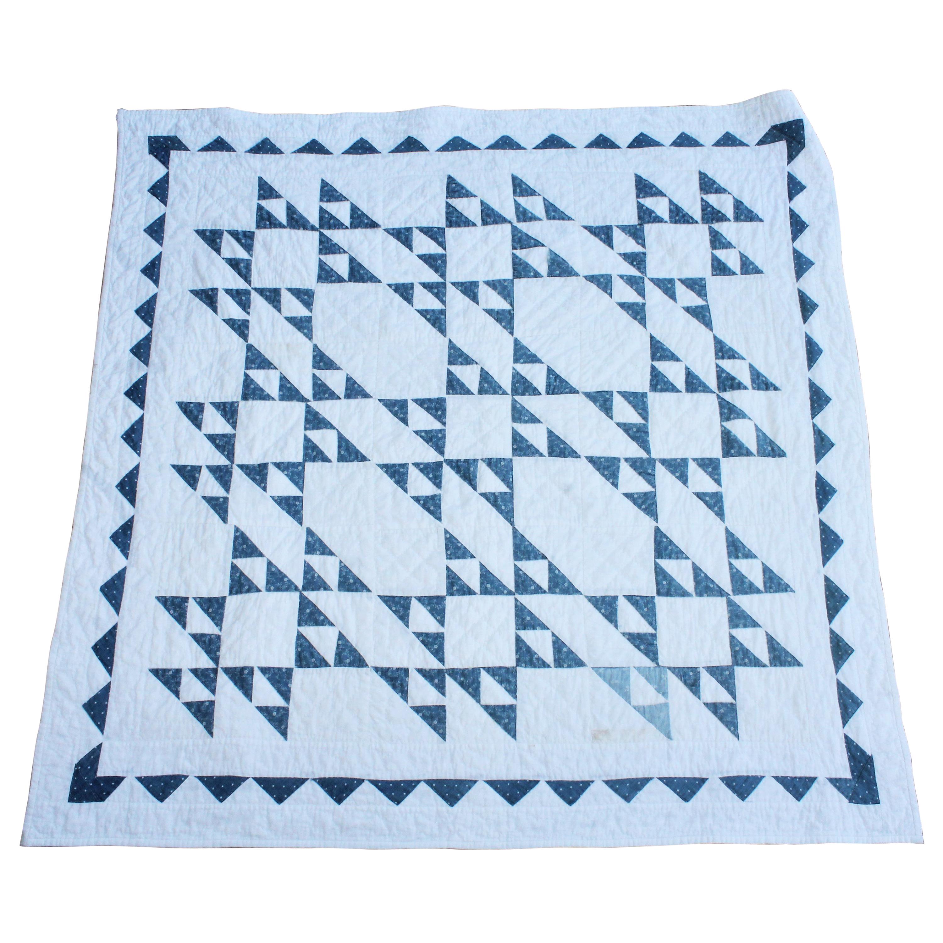 19th Century Blue and White Crib Quilt For Sale