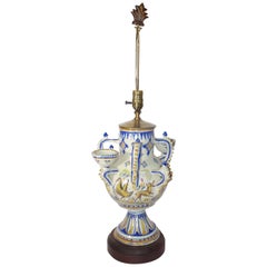 19th Century Blue and White Delft Vase made into Table Lamp on Wood Base