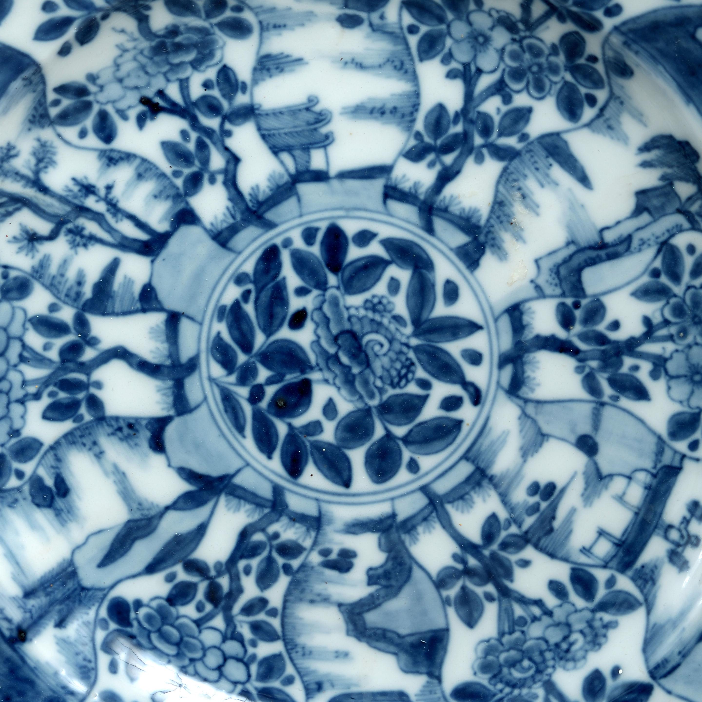 Chinese 19th Century Blue and White Dish in the Kangxi Taste For Sale