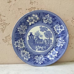 19th Century Blue and White Elephant Platter Chinoiserie Pagoda Burslem