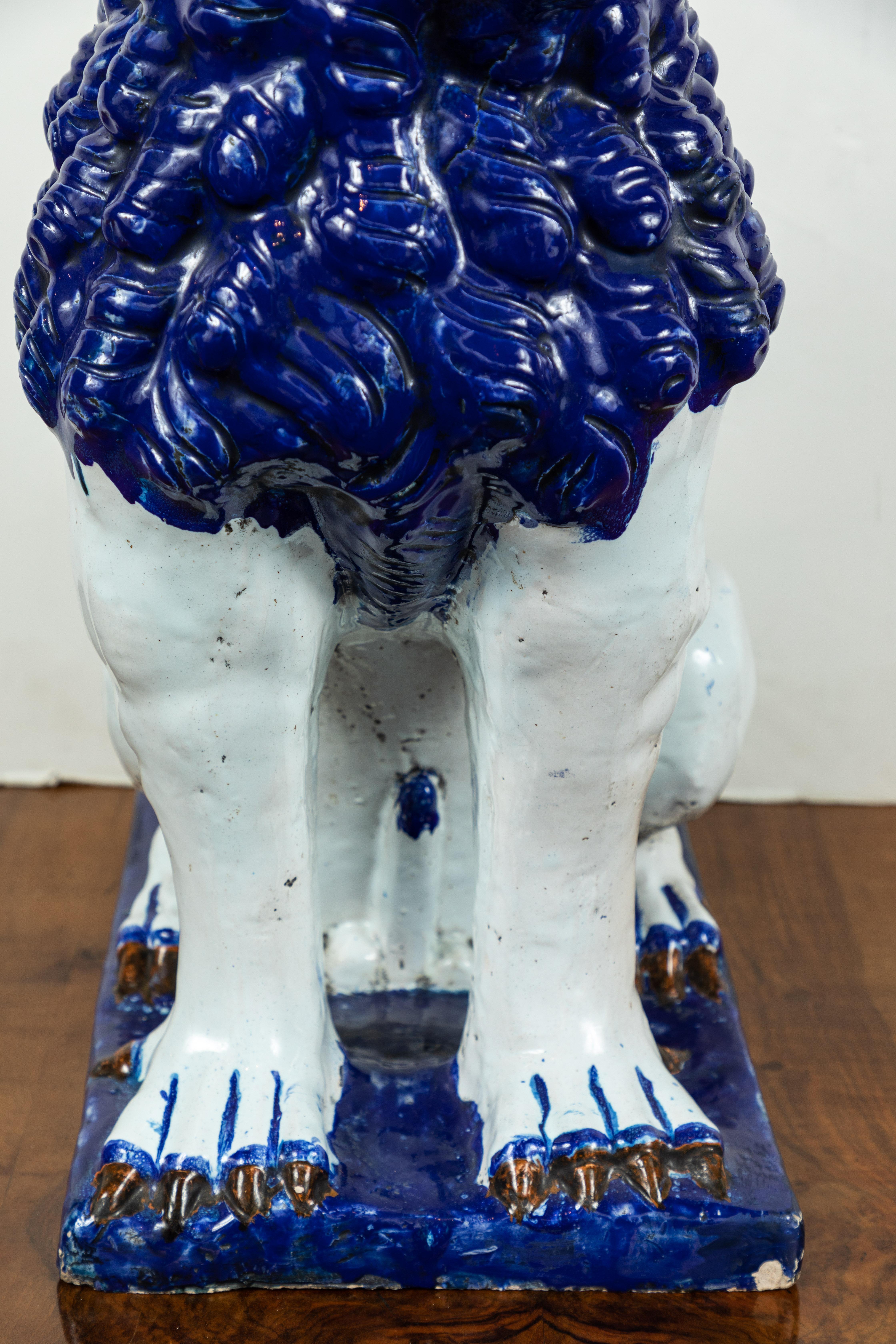 19th Century, Blue and White Foo Dogs For Sale 1