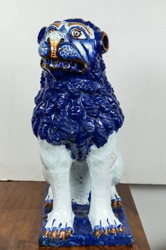 19th Century, Blue and White Foo Dogs