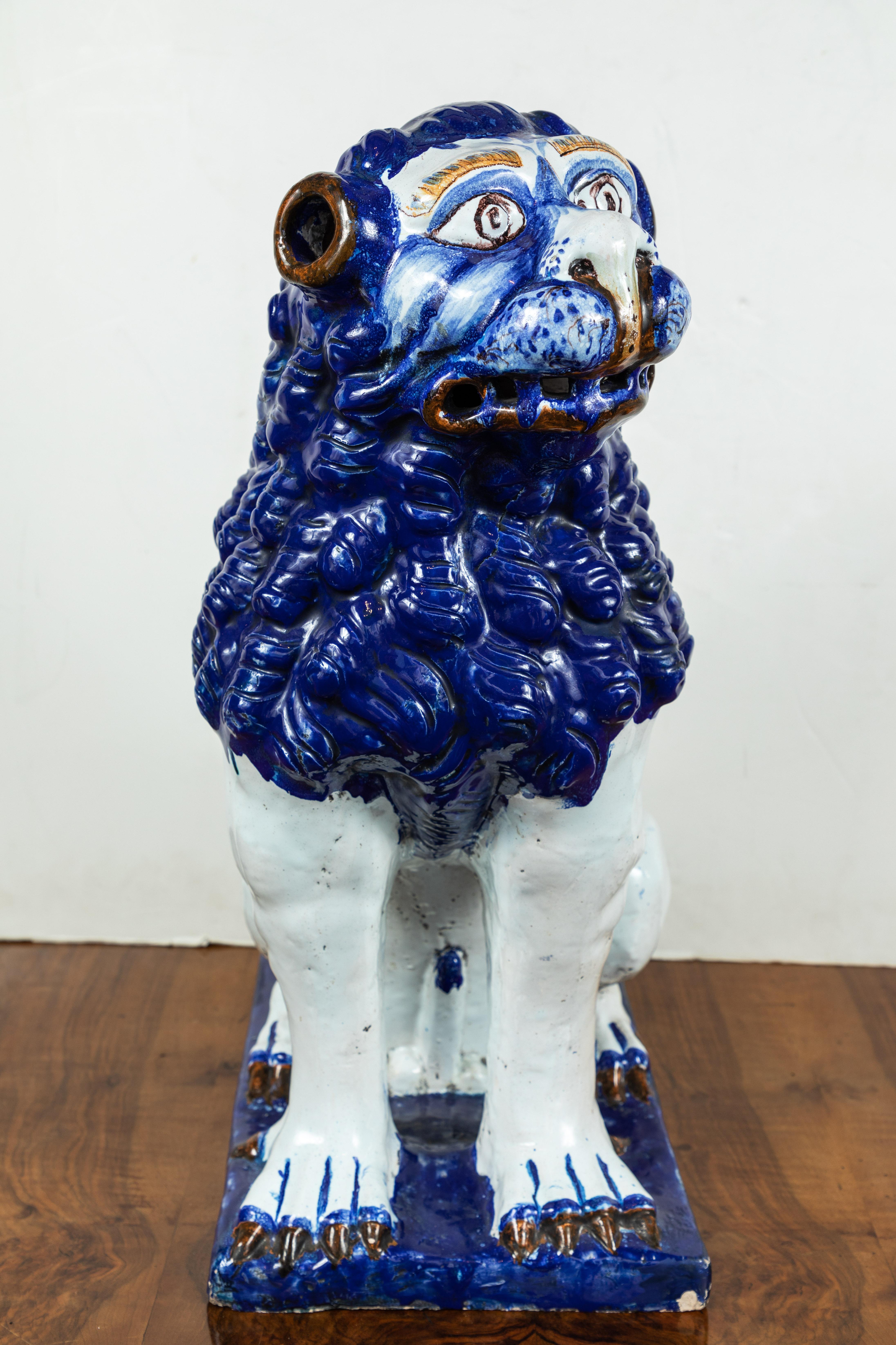 Late 19th Century 19th Century, Blue and White Foo Dogs For Sale