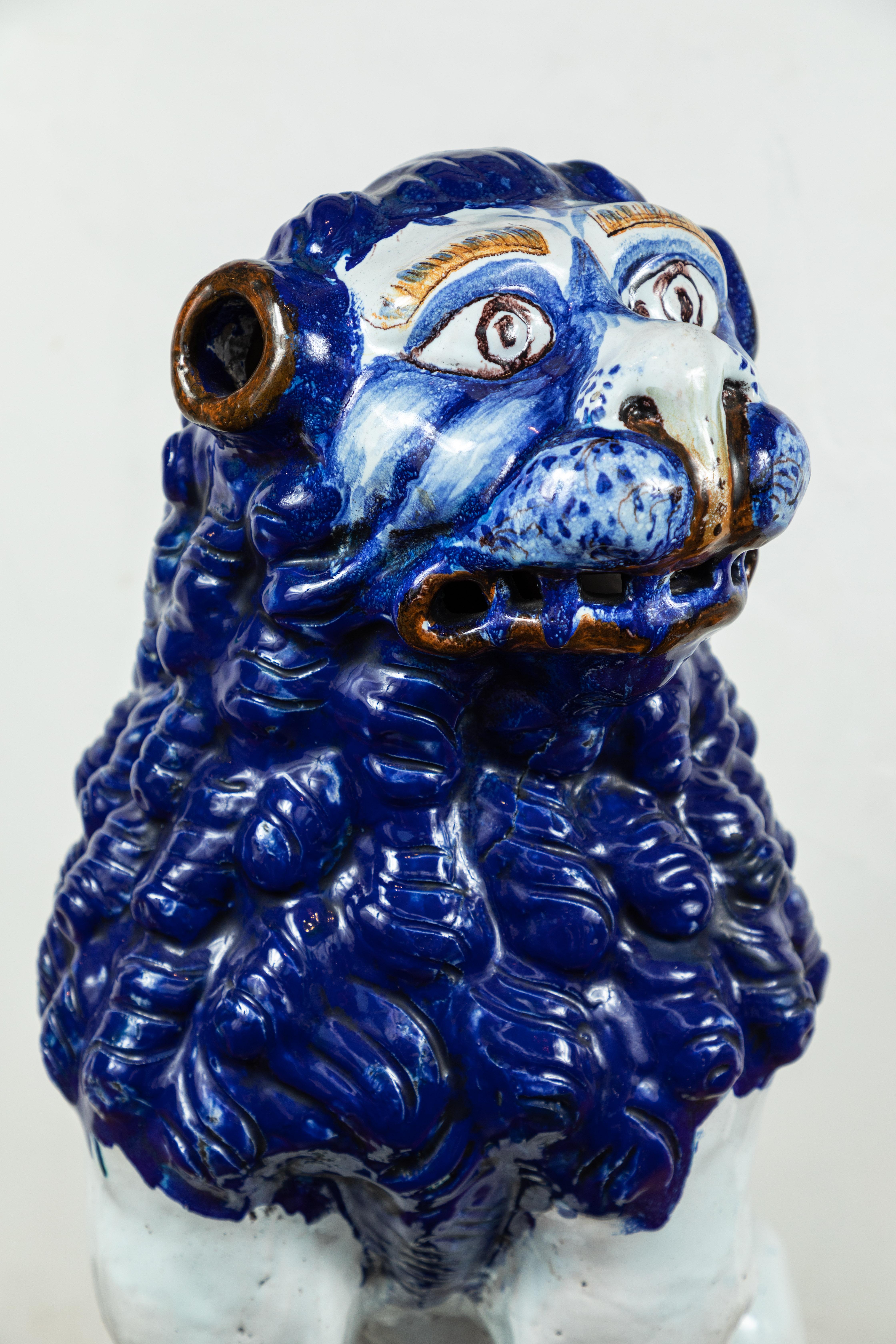 Clay 19th Century, Blue and White Foo Dogs For Sale