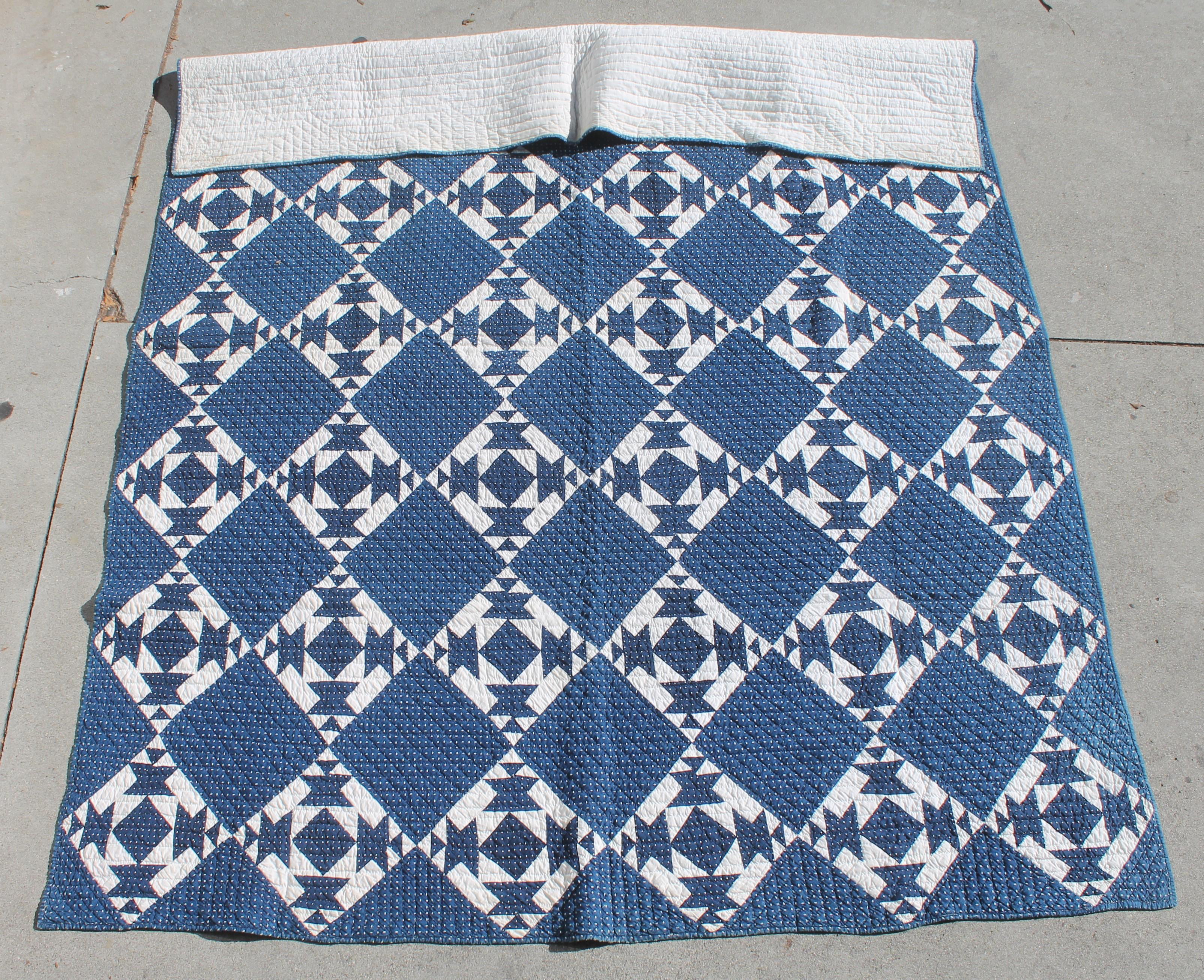 American 19th Century Blue and White Geometric Quilt