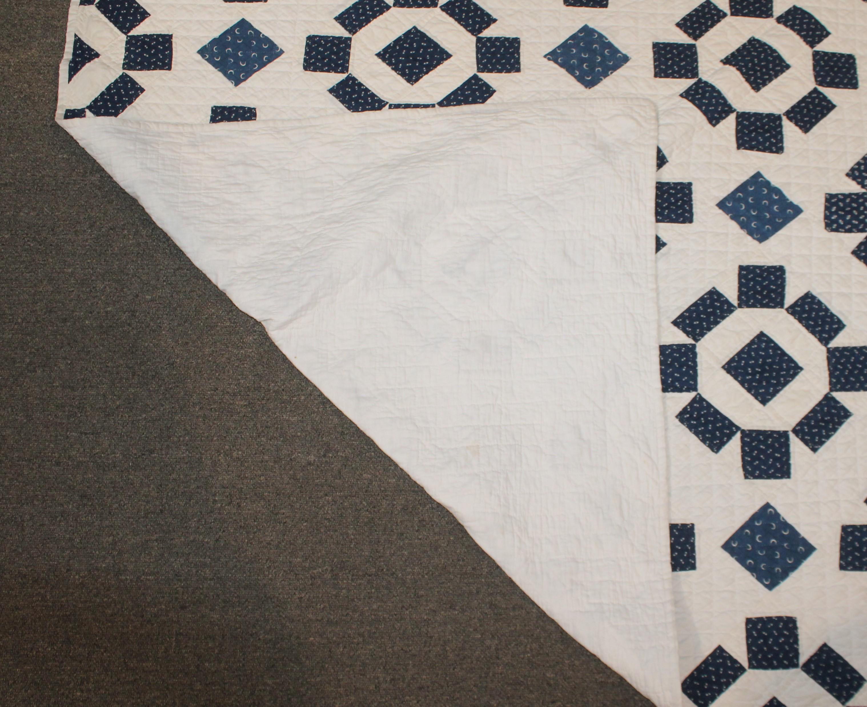 American 19th Century Blue and White Geometric Quilt For Sale