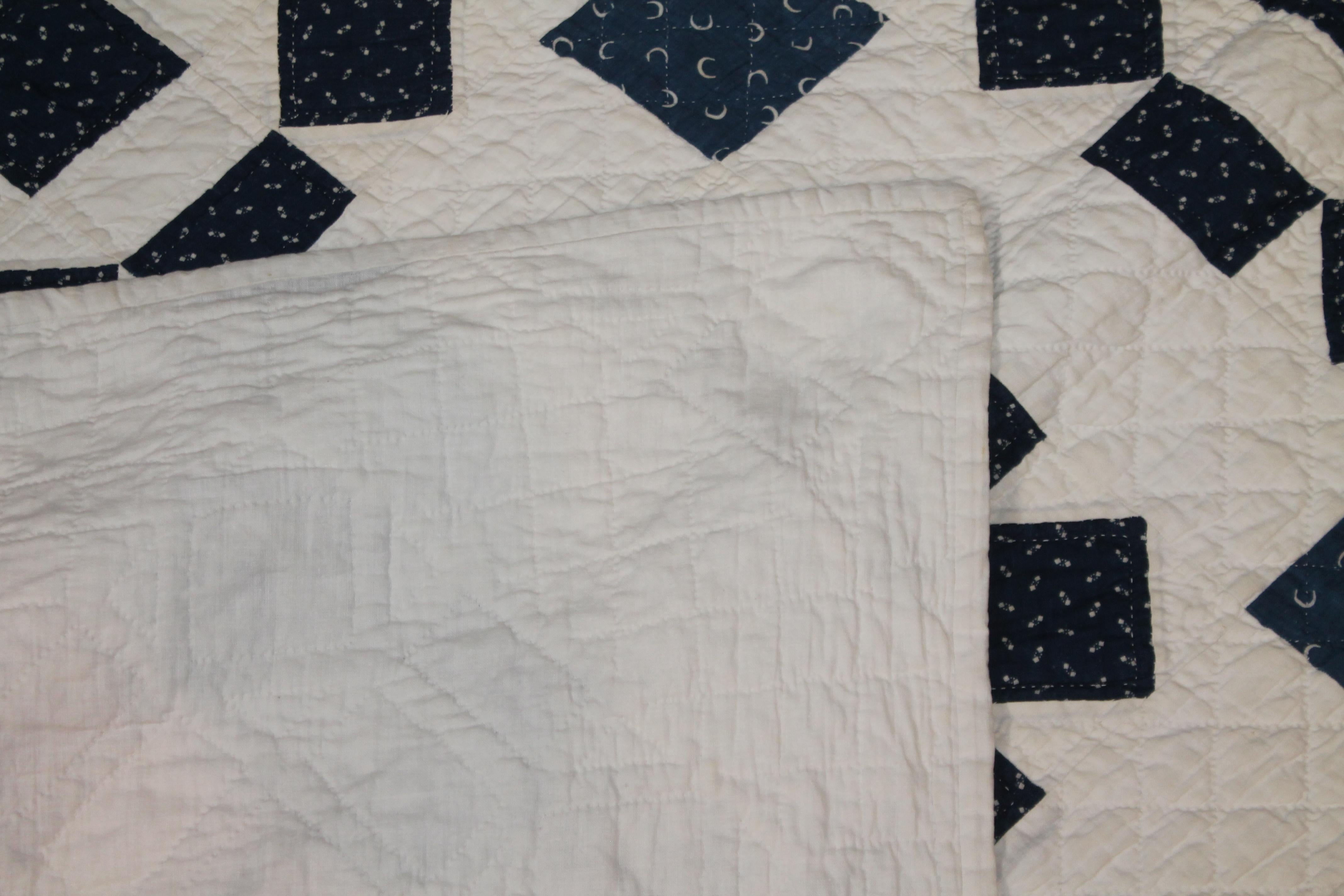 Hand-Crafted 19th Century Blue and White Geometric Quilt For Sale