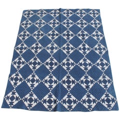 19th Century Blue and White Geometric Quilt