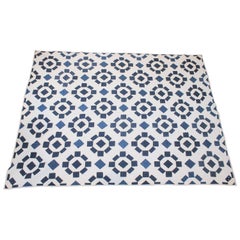 Vintage 19th Century Blue and White Geometric Quilt