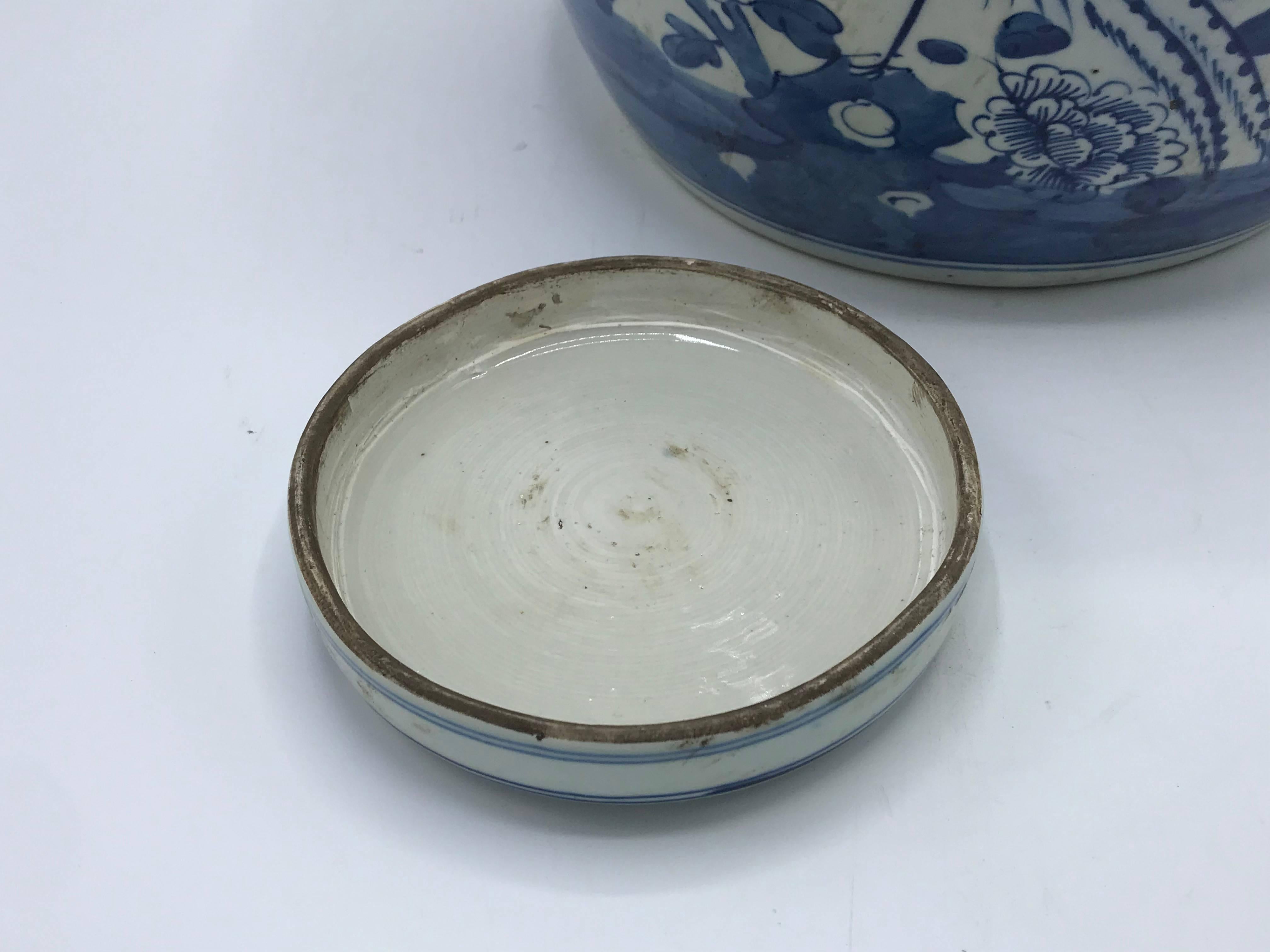 19th Century Blue and White Ginger Jar with Bird and Floral Motif 2