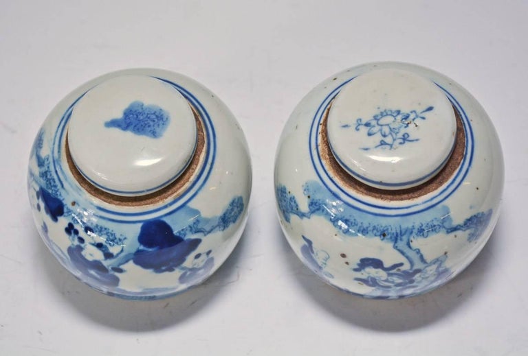 Chinese 19th Century Blue and White Ginger Jar with Figurative Motif, Pair For Sale