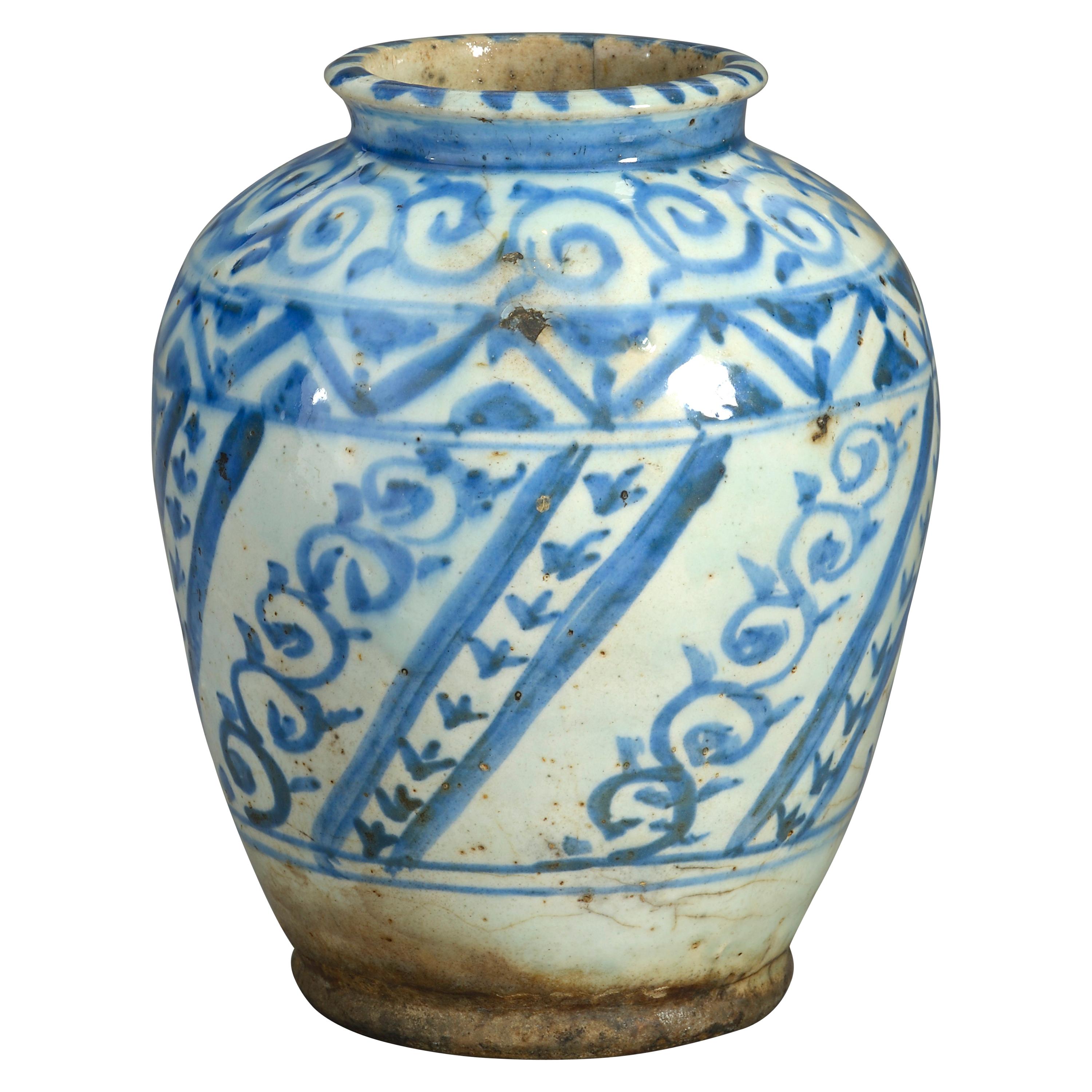 19th Century Blue and White Glazed Persian Vase