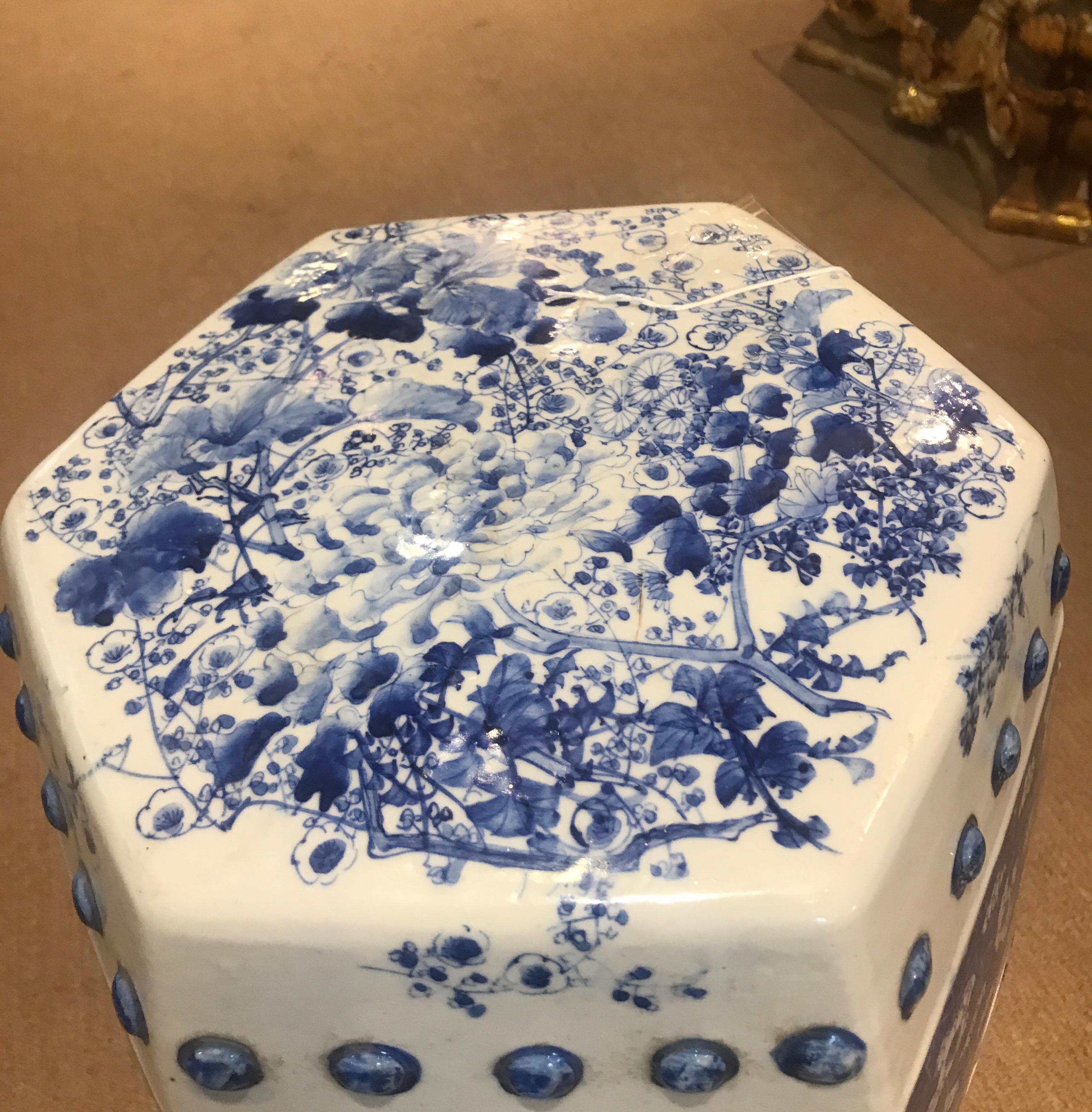 Hand-Painted 19th Century Blue and White Imari Porcelain Garden Seat