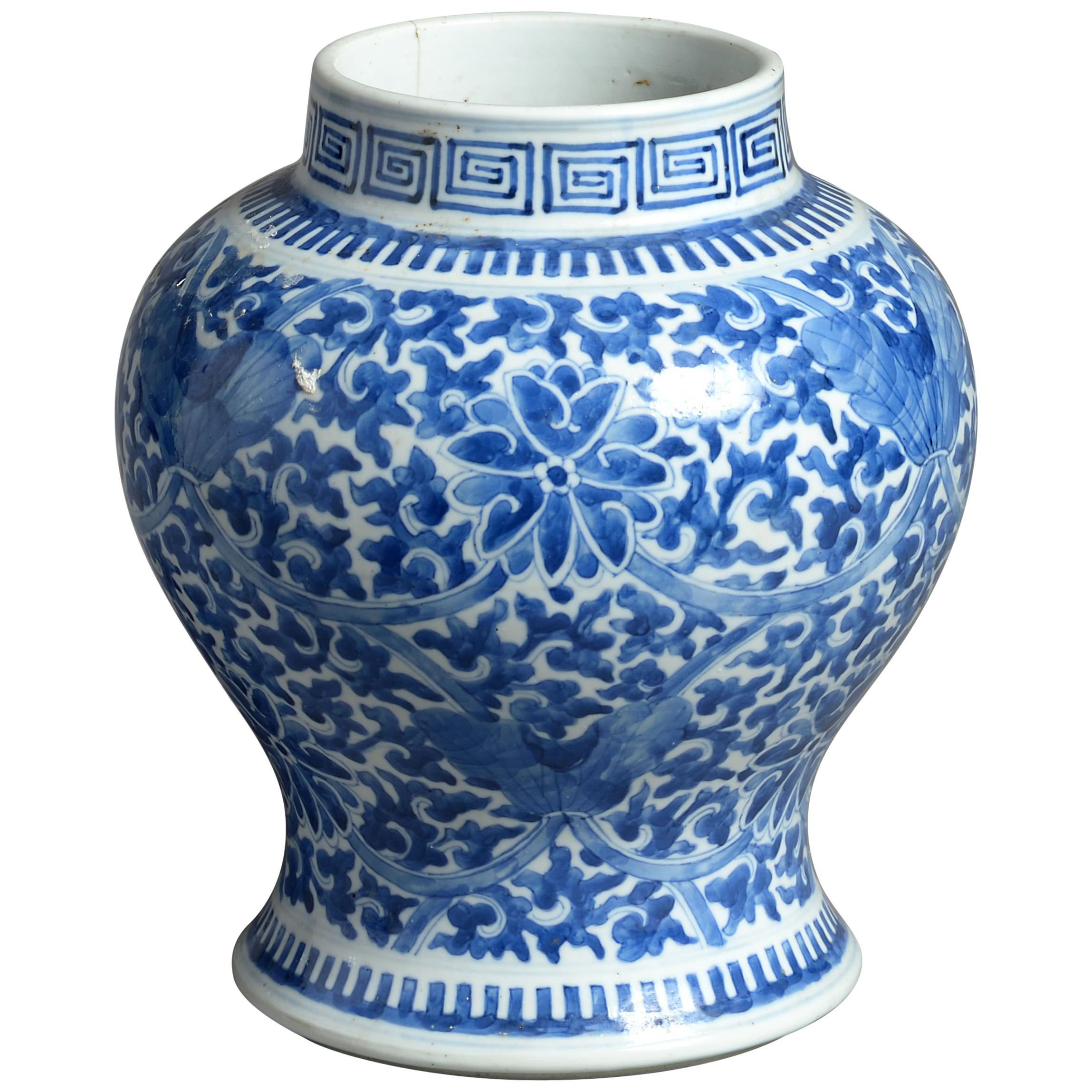 19th Century Blue and White Kangxi Style Porcelain Vase