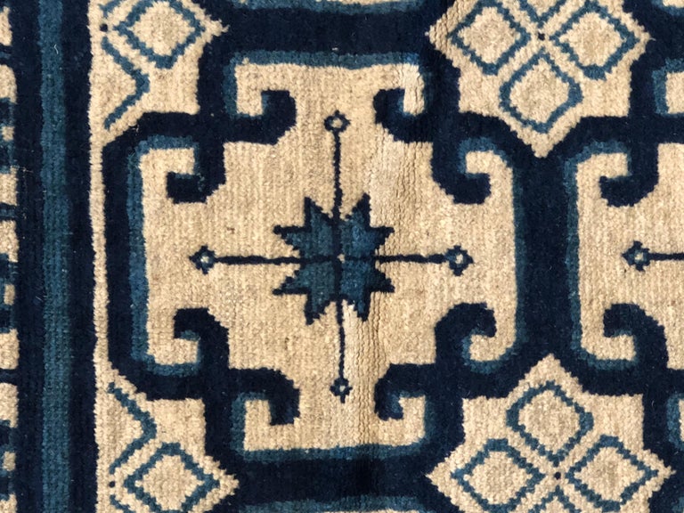 19th Century Blue and White Lotus Flower Chinese Rug, circa 1850 at 1stDibs
