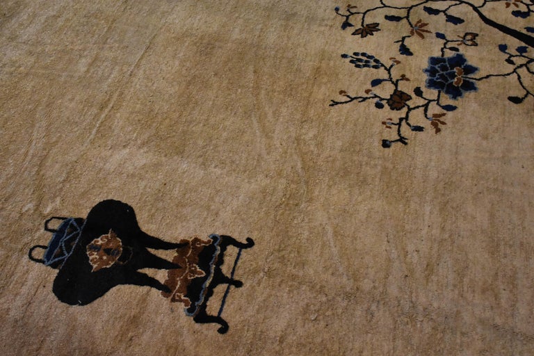 19th Century Blue and White Lotus Flowers Cream Peking Chinese Rug in ...