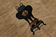 19th Century Blue and White Lotus Flowers Cream Peking Chinese Rug in Wool